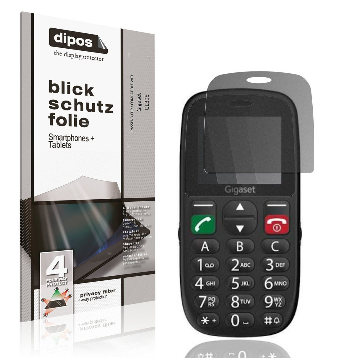 Blickschutzfolie von dipos passend für Gigaset GL395, präziser Zuschnitt und blasenfrei montiert