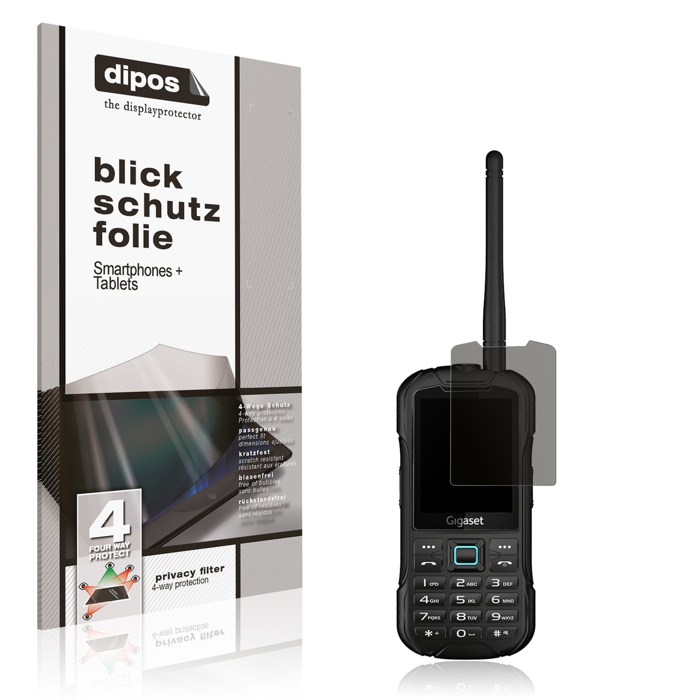 Blickschutzfolie von dipos passend für Gigaset GLX8, präziser Zuschnitt und blasenfrei montiert