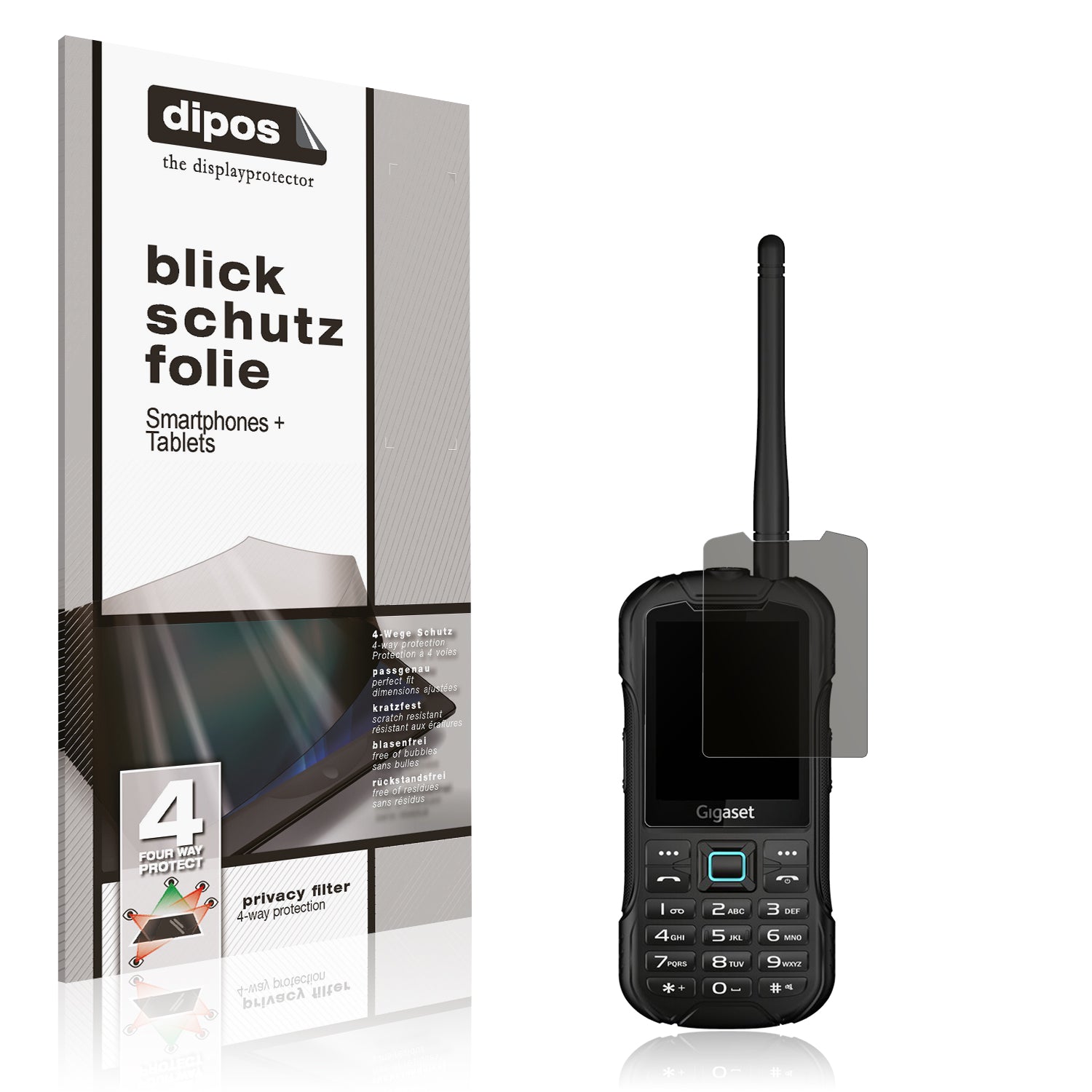 Blickschutzfolie von dipos passend für Gigaset GLX8, präziser Zuschnitt und blasenfrei montiert