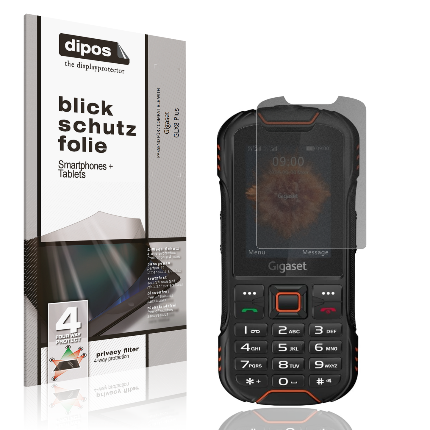 Blickschutzfolie von dipos passend für Gigaset GLX8 Plus, präziser Zuschnitt und blasenfrei montiert