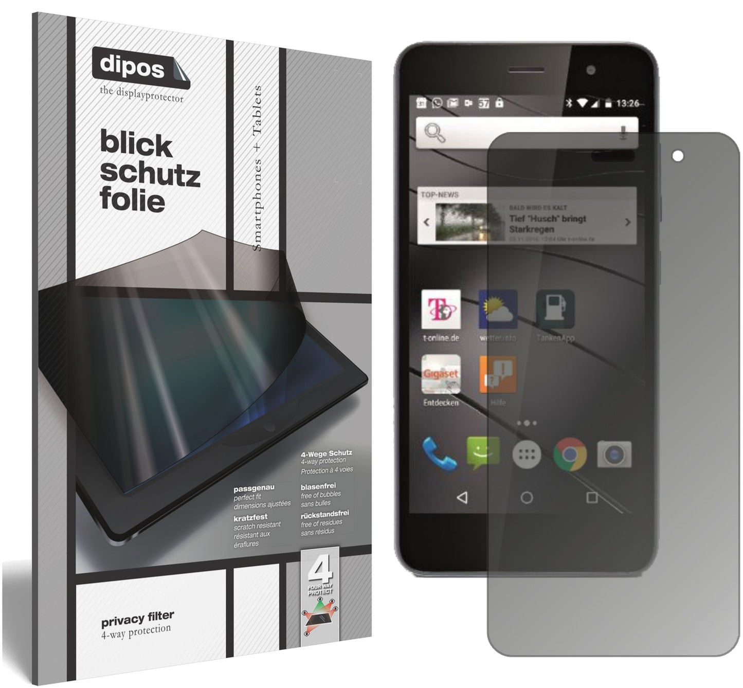 Blickschutzfolie von dipos passend für Gigaset GS160, präziser Zuschnitt und blasenfrei montiert