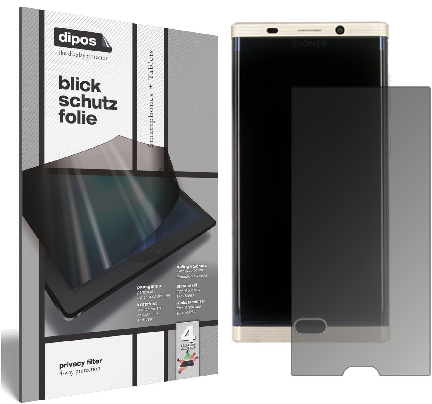 Blickschutzfolie von dipos passend für Gionee M2017, präziser Zuschnitt und blasenfrei montiert