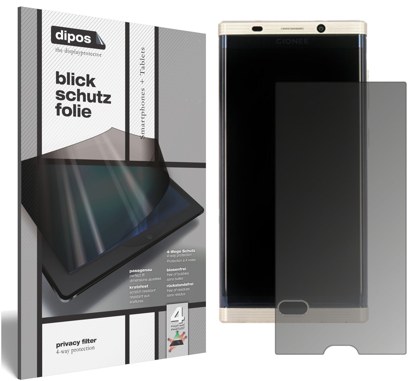 Blickschutzfolie von dipos passend für Gionee M2017, präziser Zuschnitt und blasenfrei montiert