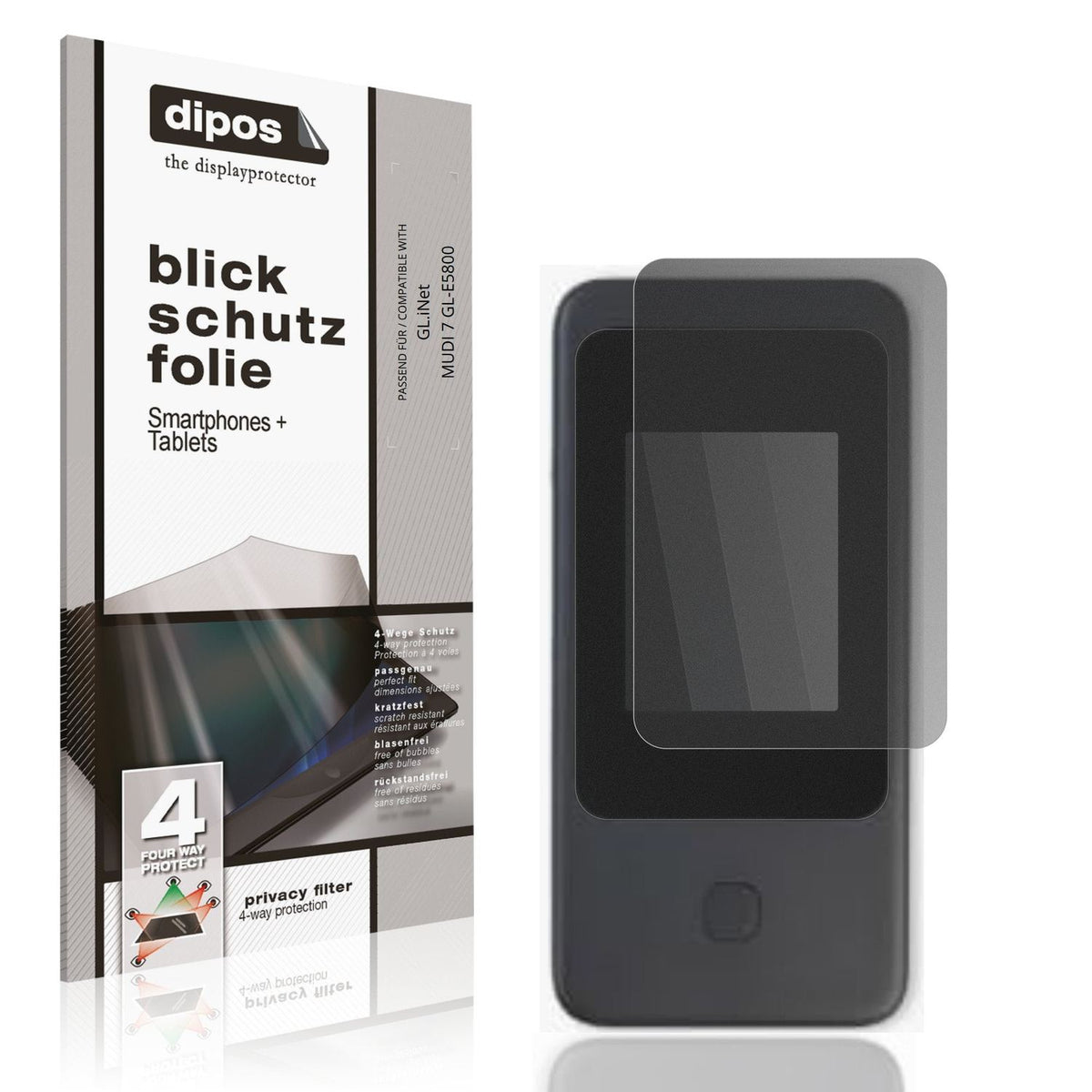 Blickschutzfolie von dipos passend für GL.iNet MUDI 7 GL-E5800, präziser Zuschnitt und blasenfrei montiert