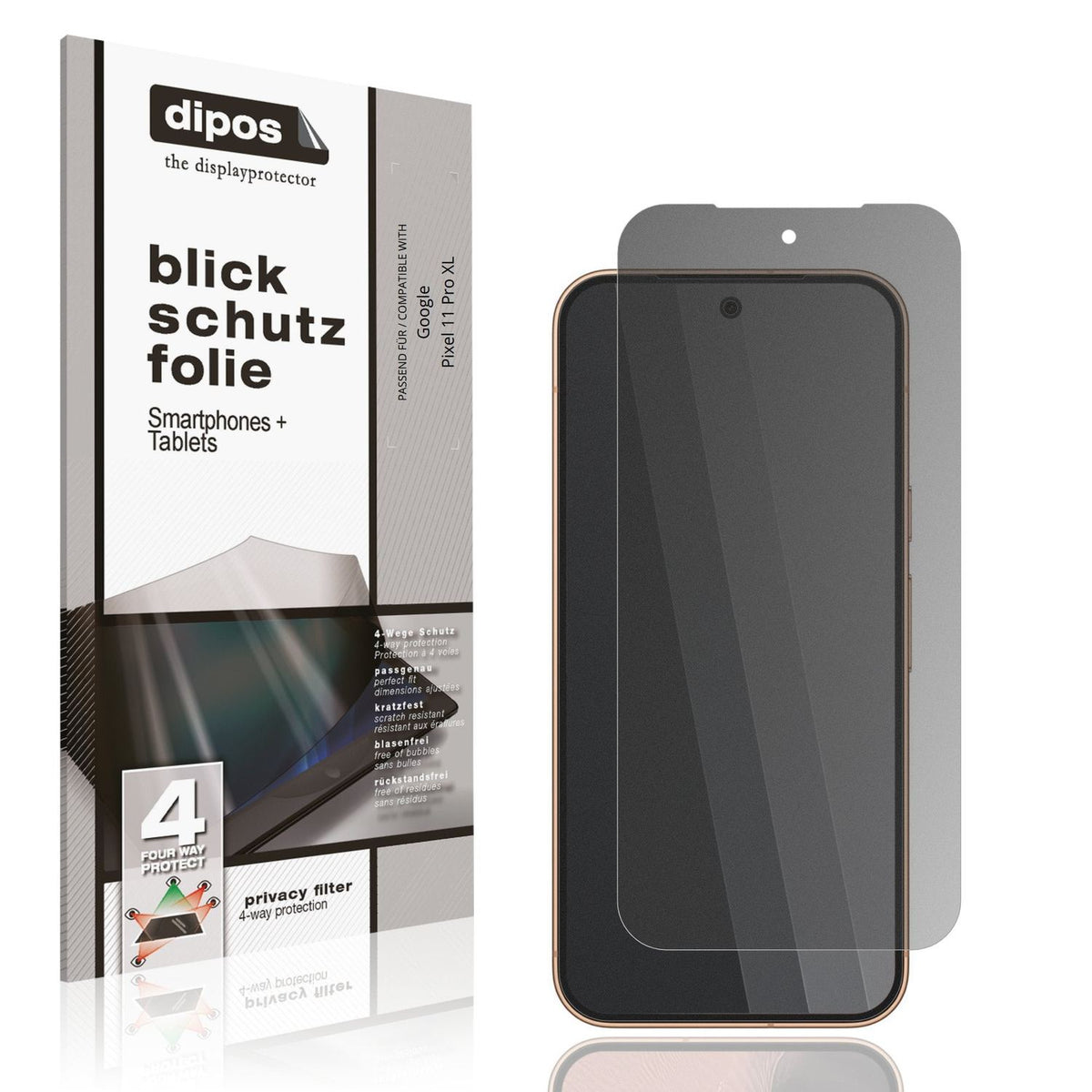 Blickschutzfolie von dipos passend für Google Pixel 11 Pro XL, präziser Zuschnitt und blasenfrei montiert