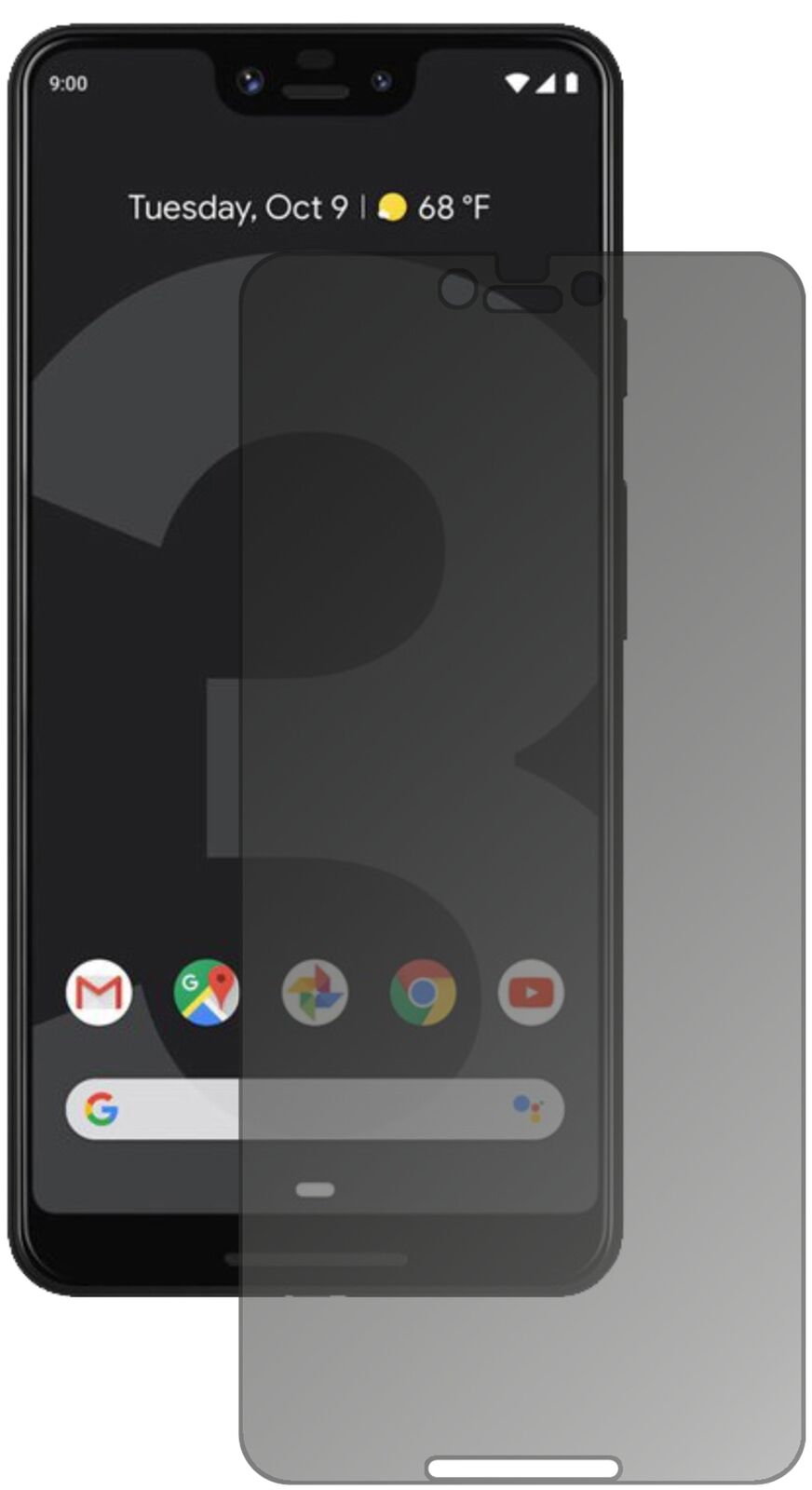Blickschutzfolie von dipos passend für Google Pixel 3 XL, präziser Zuschnitt und blasenfrei montiert