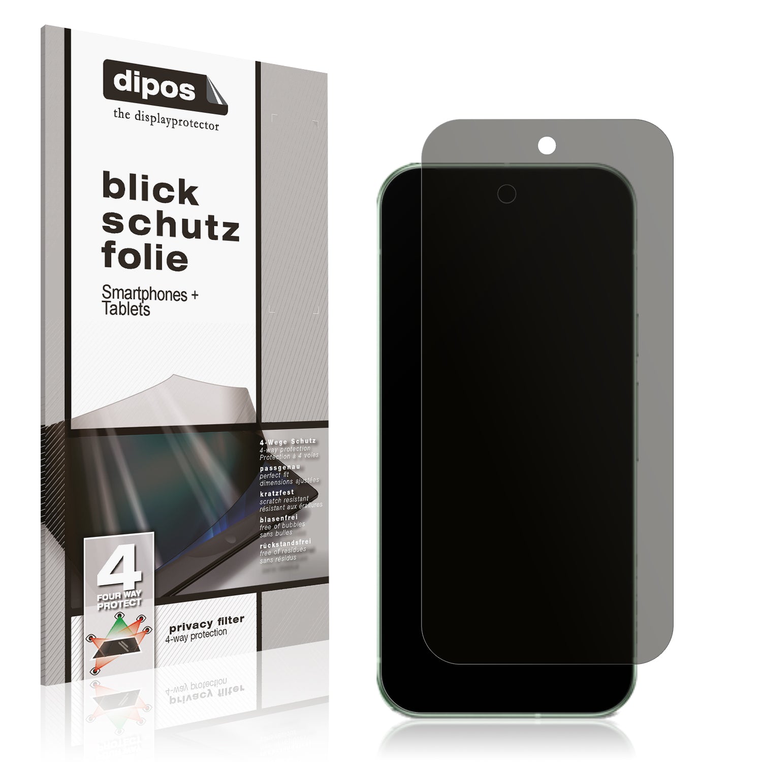 Blickschutzfolie von dipos passend für Google Pixel 9, präziser Zuschnitt und blasenfrei montiert