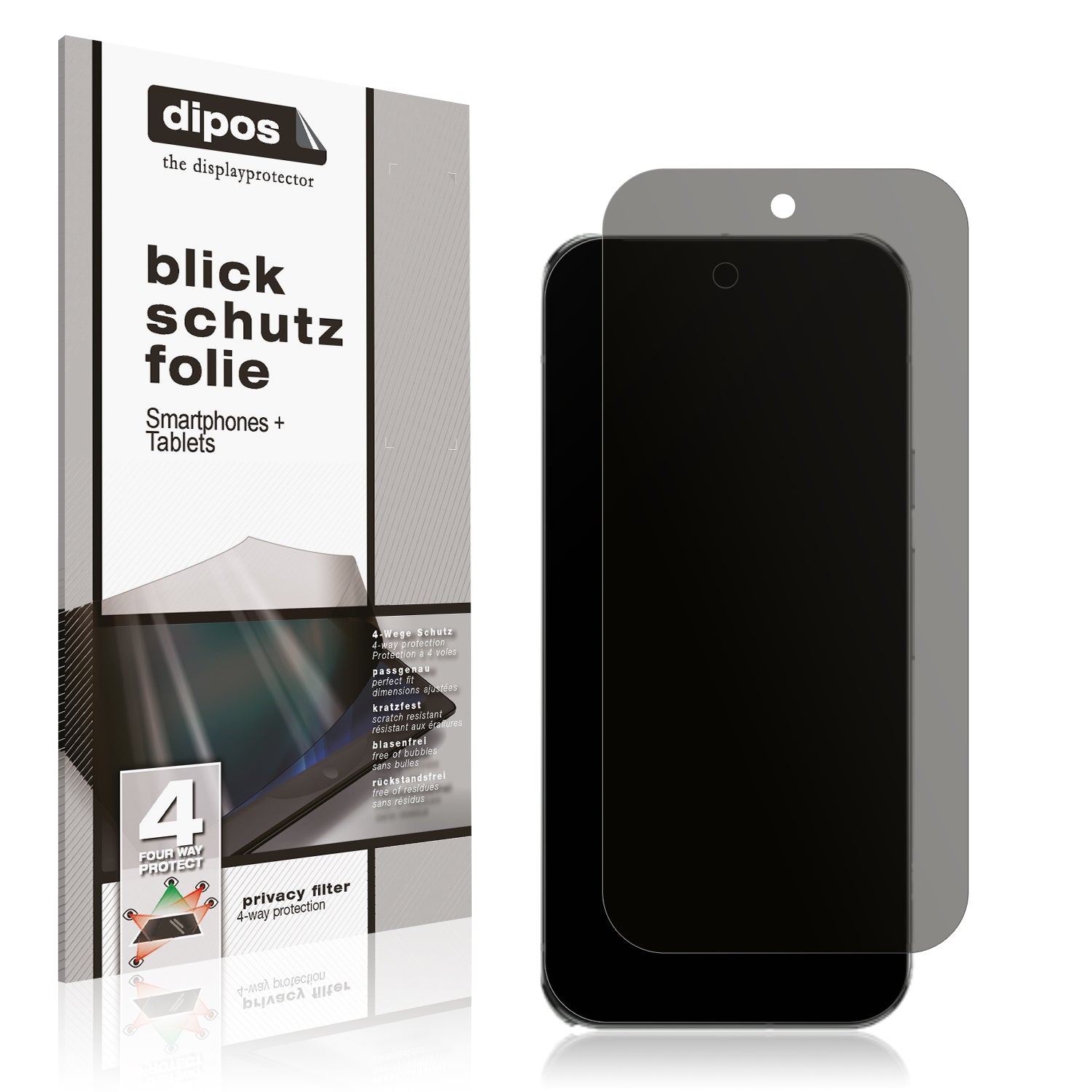 Blickschutzfolie von dipos passend für Google Pixel 9 Pro Case-Friendly, präziser Zuschnitt und blasenfrei montiert