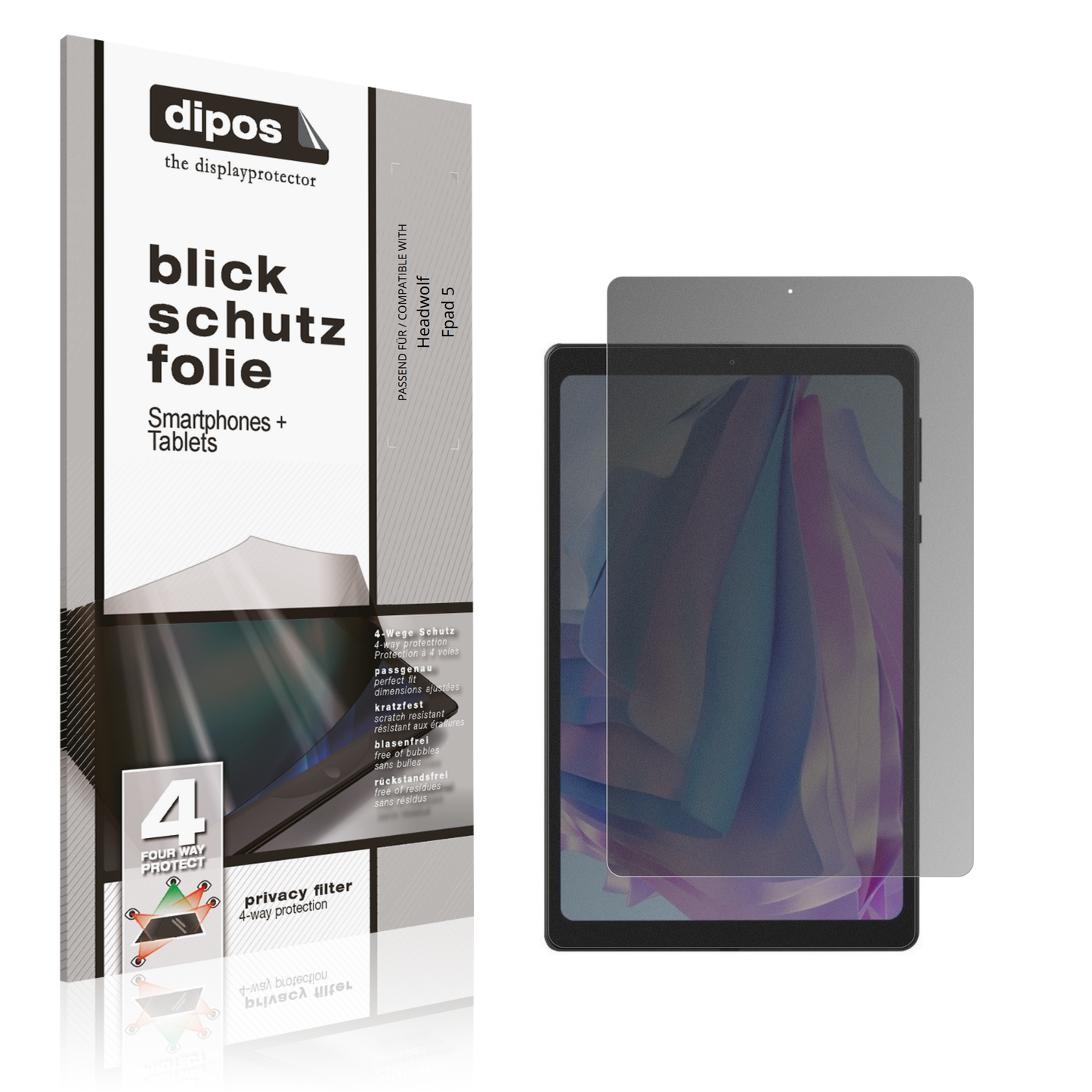 Blickschutzfolie von dipos passend für Headwolf Fpad 5, präziser Zuschnitt und blasenfrei montiert