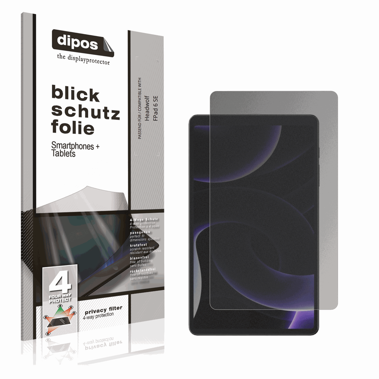 Blickschutzfolie von dipos passend für Headwolf FPad 6 SE, präziser Zuschnitt und blasenfrei montiert