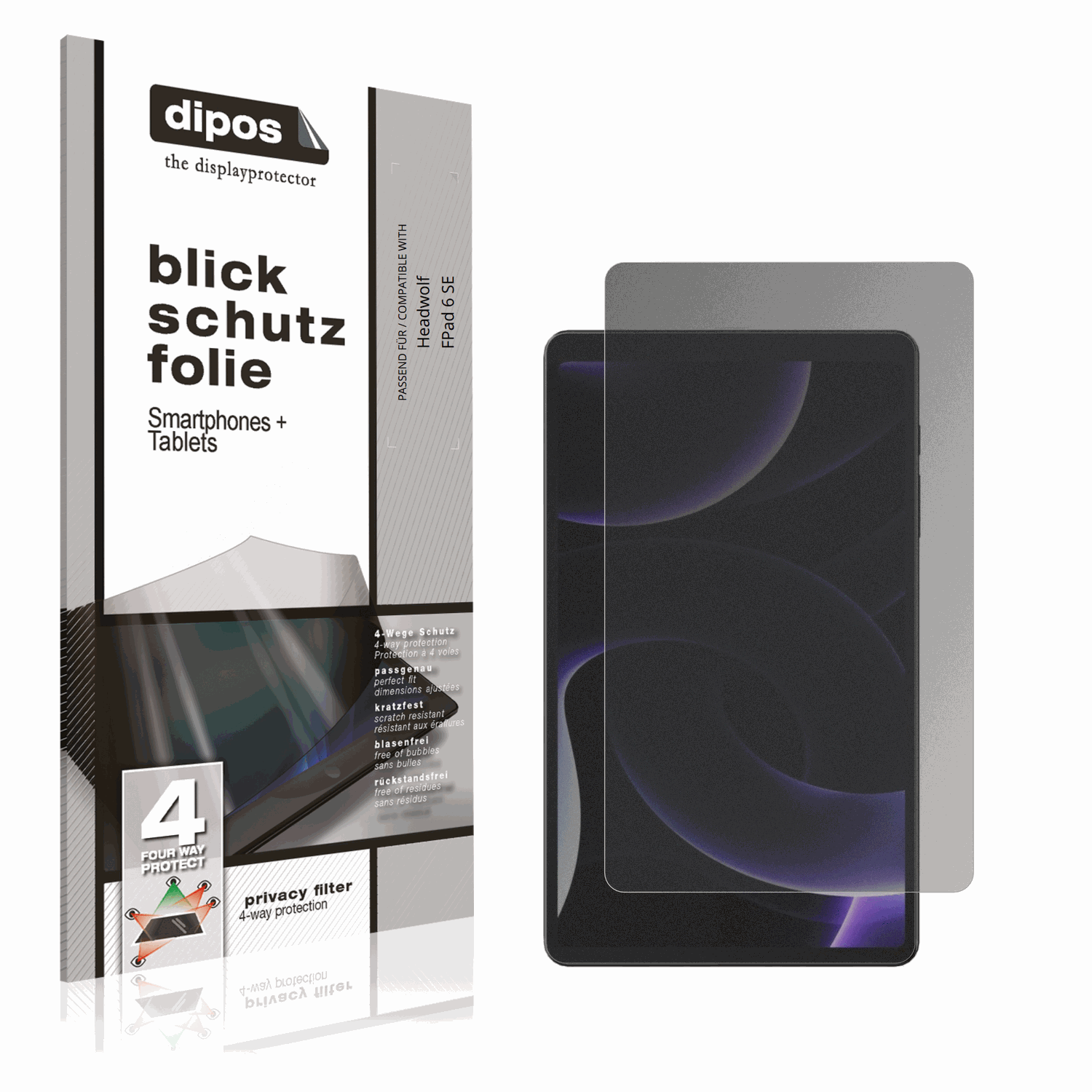 Blickschutzfolie von dipos passend für Headwolf FPad 6 SE, präziser Zuschnitt und blasenfrei montiert