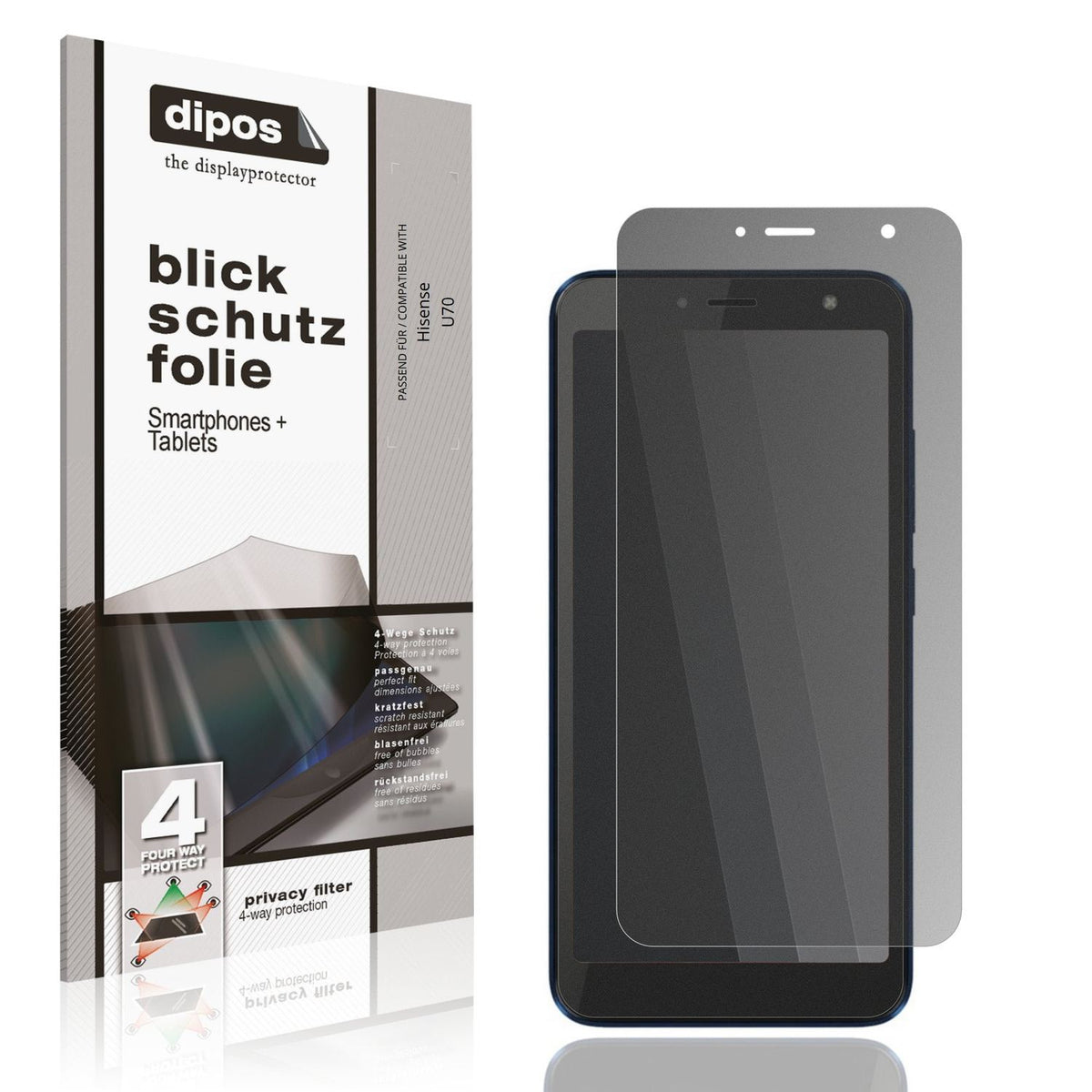 Blickschutzfolie von dipos passend für Hisense U70, präziser Zuschnitt und blasenfrei montiert