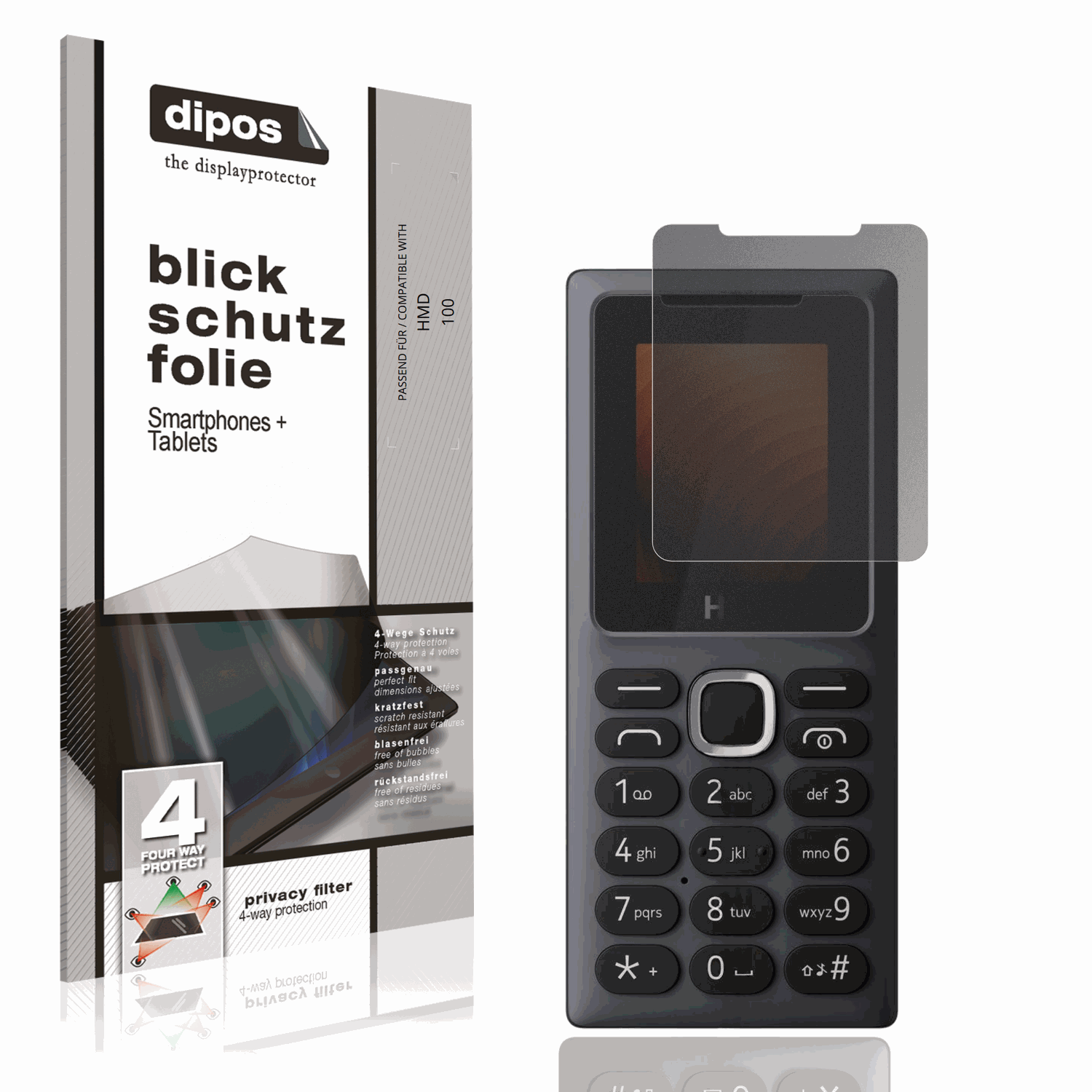 Blickschutzfolie von dipos passend für HMD 100, präziser Zuschnitt und blasenfrei montiert