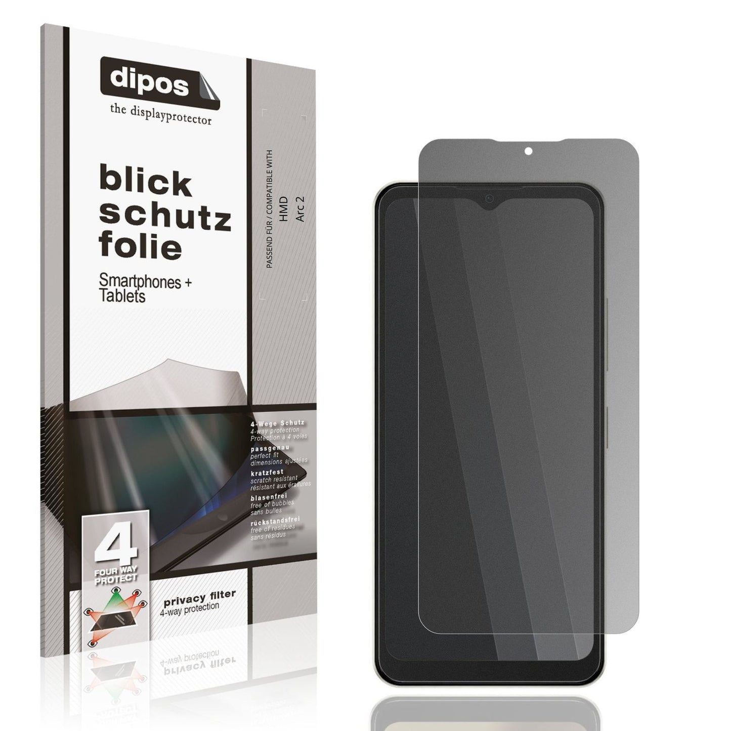 Blickschutzfolie von dipos passend für HMD Arc 2, präziser Zuschnitt und blasenfrei montiert