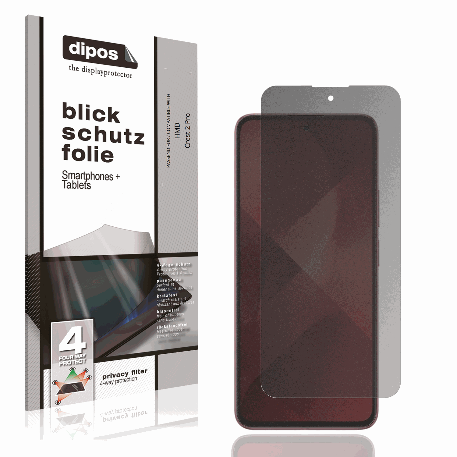 Blickschutzfolie von dipos passend für HMD Crest 2 Pro, präziser Zuschnitt und blasenfrei montiert
