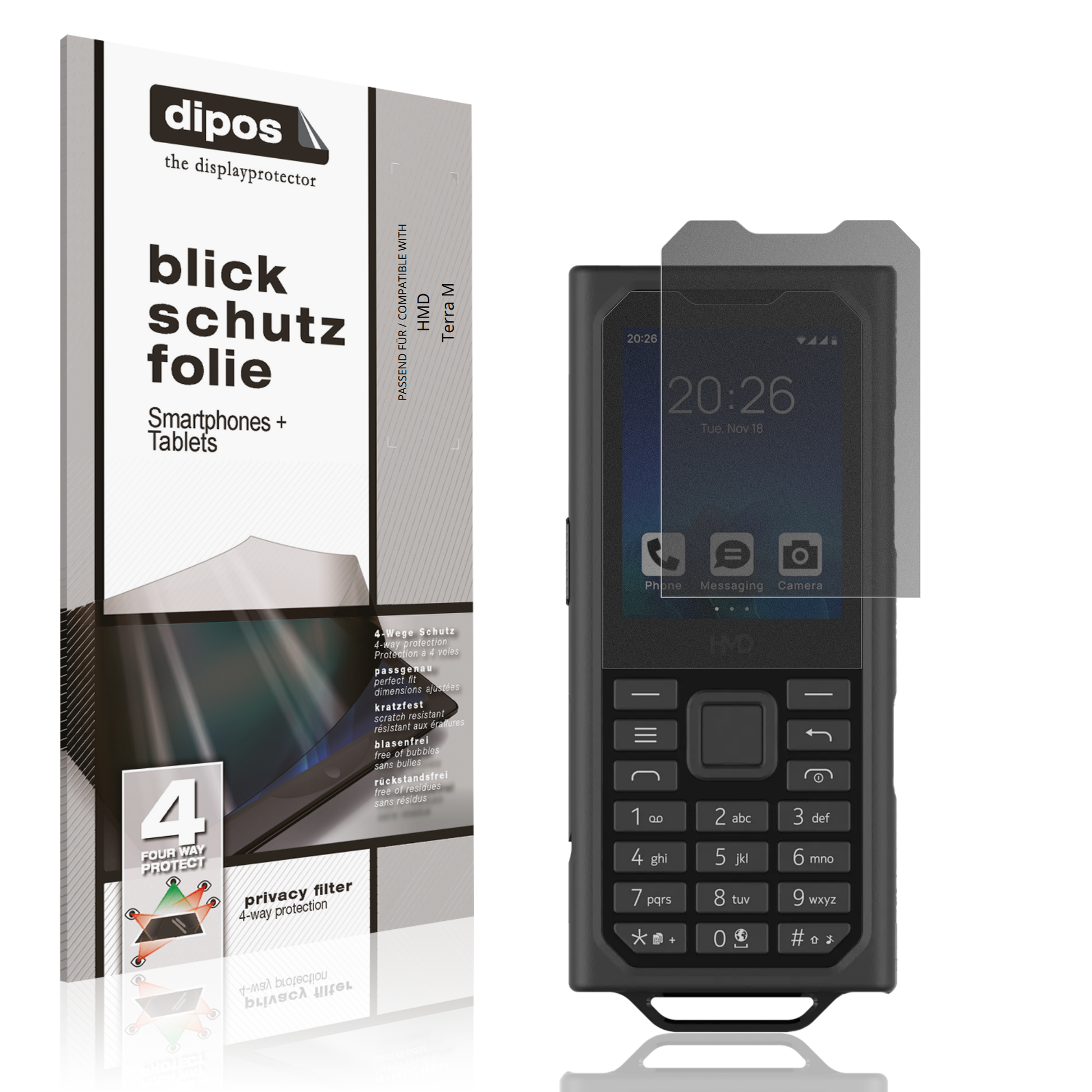 Blickschutzfolie von dipos passend für HMD Terra M, präziser Zuschnitt und blasenfrei montiert