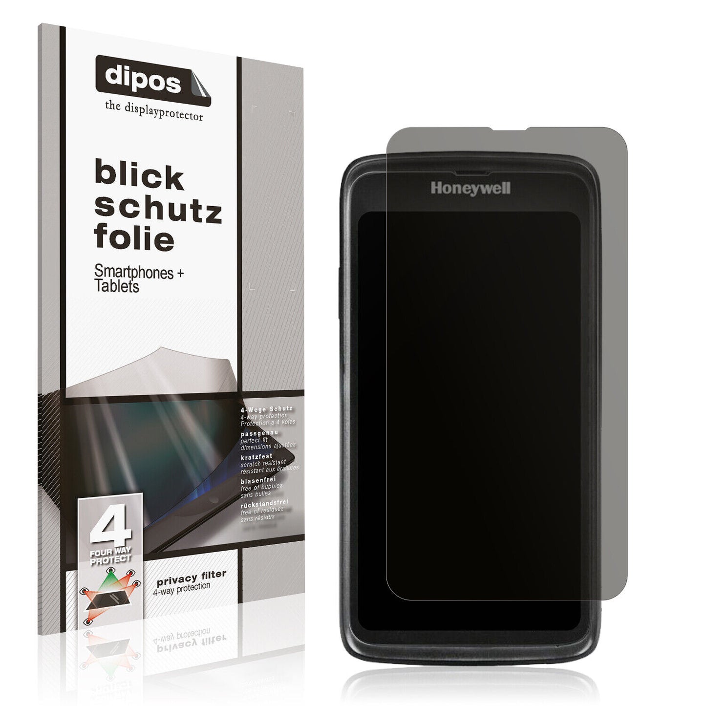 Blickschutzfolie von dipos passend für Honeywell EDA50, präziser Zuschnitt und blasenfrei montiert