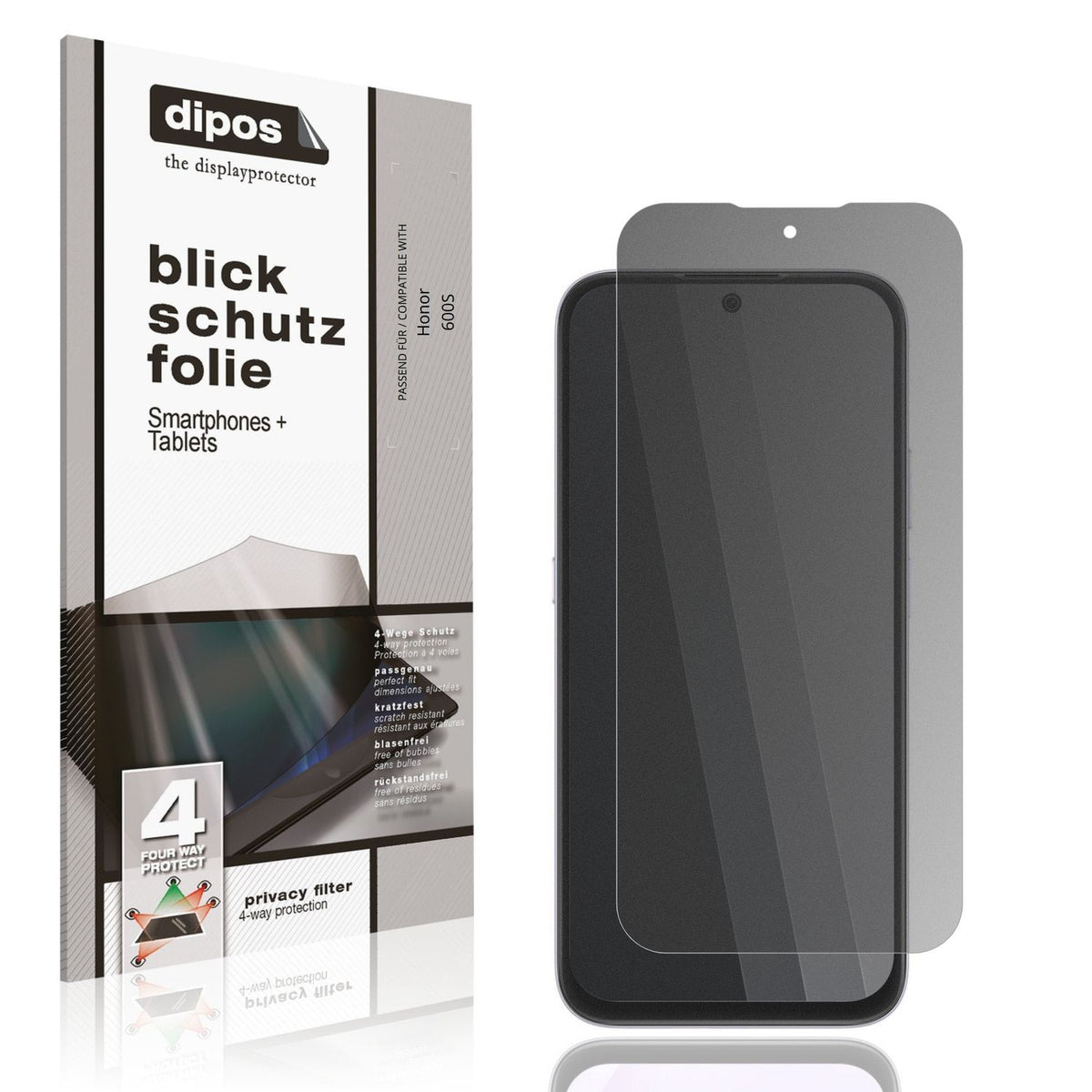 Blickschutzfolie von dipos passend für Honor 600S, präziser Zuschnitt und blasenfrei montiert