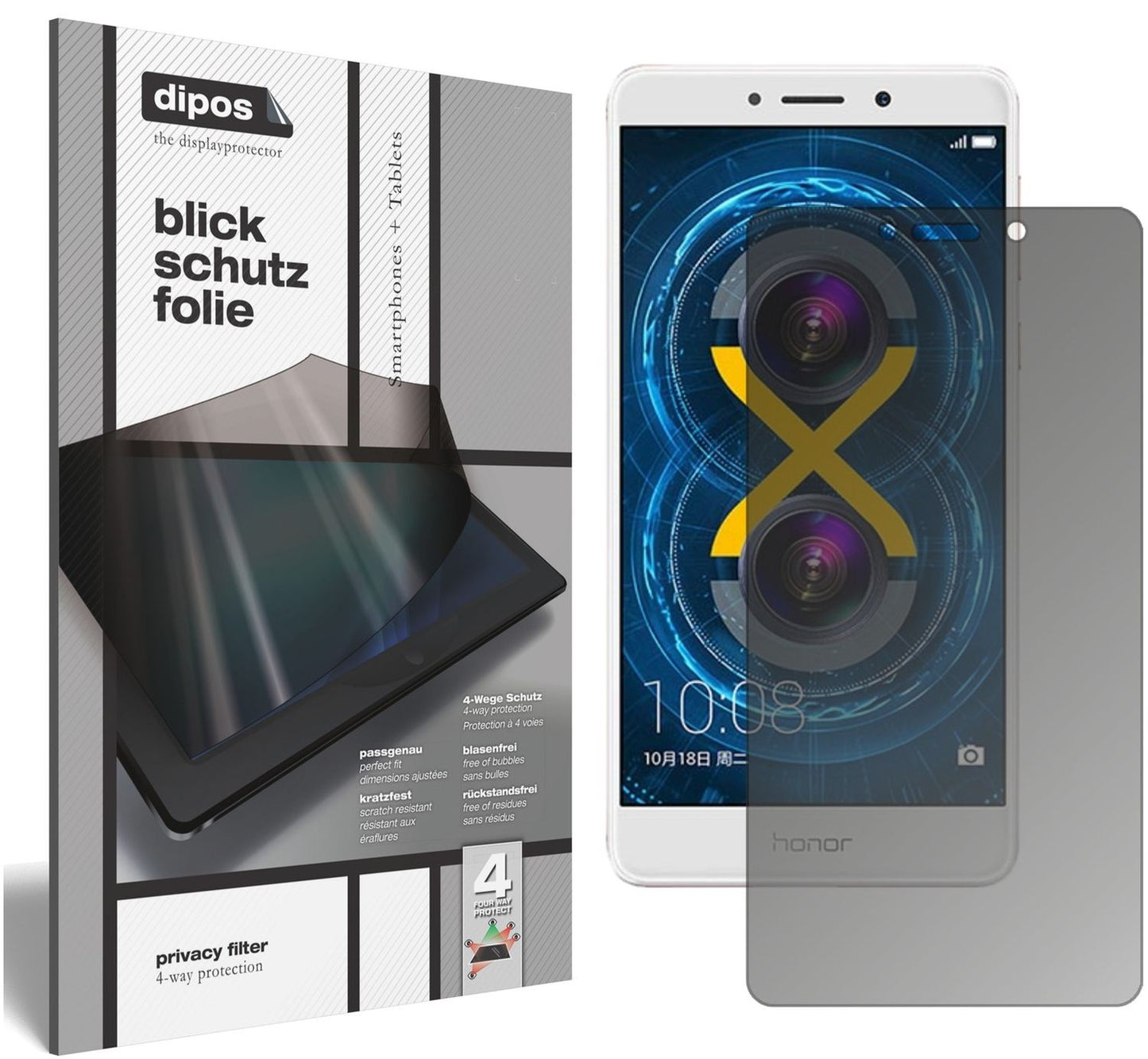 Blickschutzfolie von dipos passend für Honor 6X, präziser Zuschnitt und blasenfrei montiert
