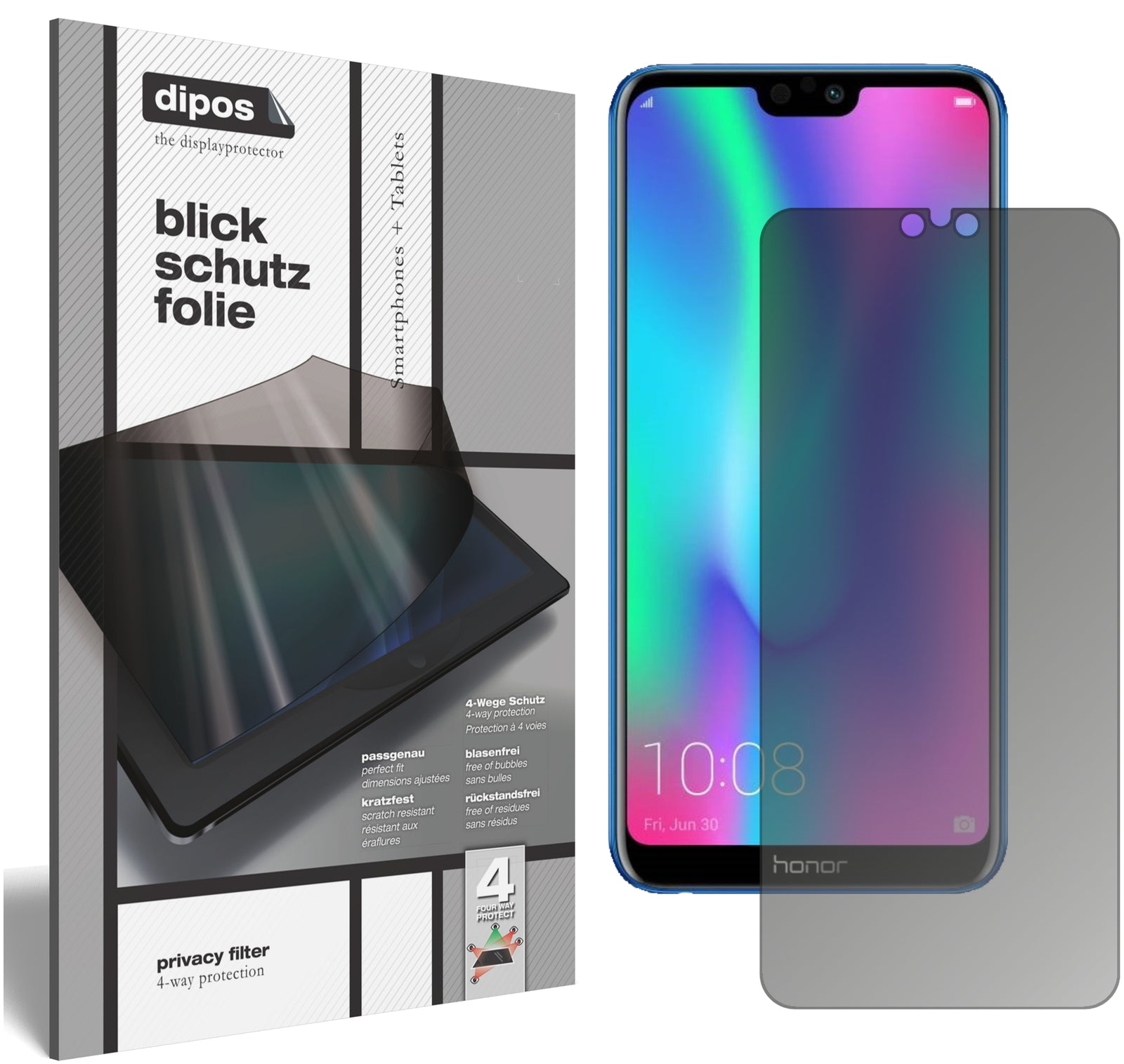 Blickschutzfolie von dipos passend für Honor 9N, präziser Zuschnitt und blasenfrei montiert