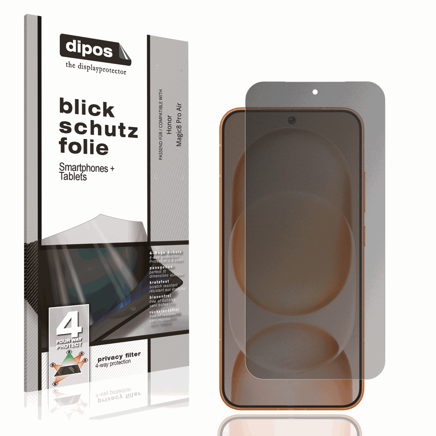 Blickschutzfolie von dipos passend f�r Honor Magic8 Pro Air, pr�ziser Zuschnitt und blasenfrei montiert