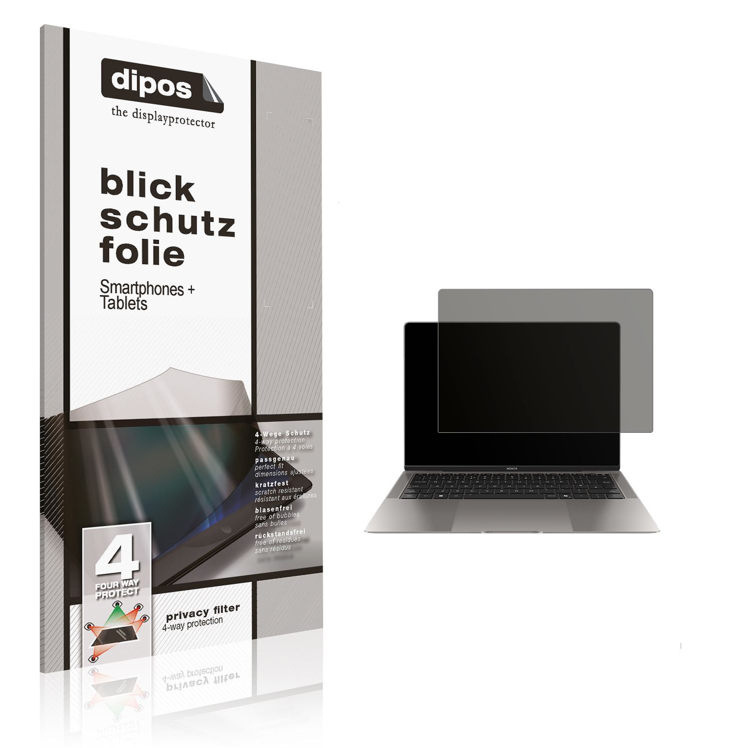 Blickschutzfolie von dipos passend für Honor MagicBook Art 14, präziser Zuschnitt und blasenfrei montiert