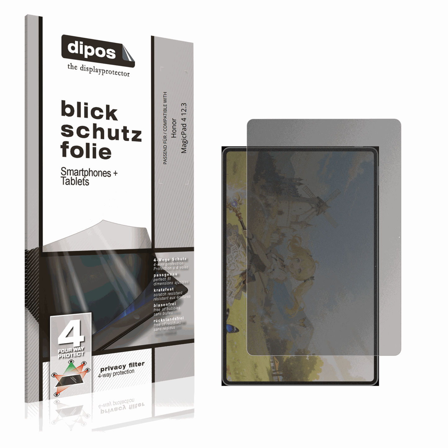 Blickschutzfolie von dipos passend für Honor MagicPad 4 12.3, präziser Zuschnitt und blasenfrei montiert