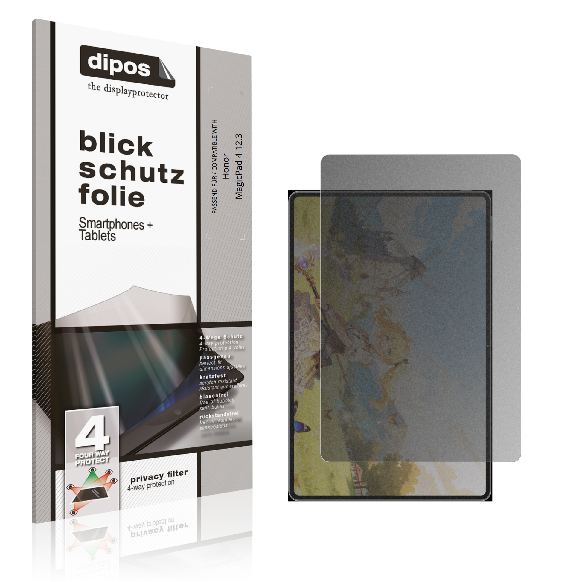 Blickschutzfolie von dipos passend für Honor MagicPad 4 12.3, präziser Zuschnitt und blasenfrei montiert