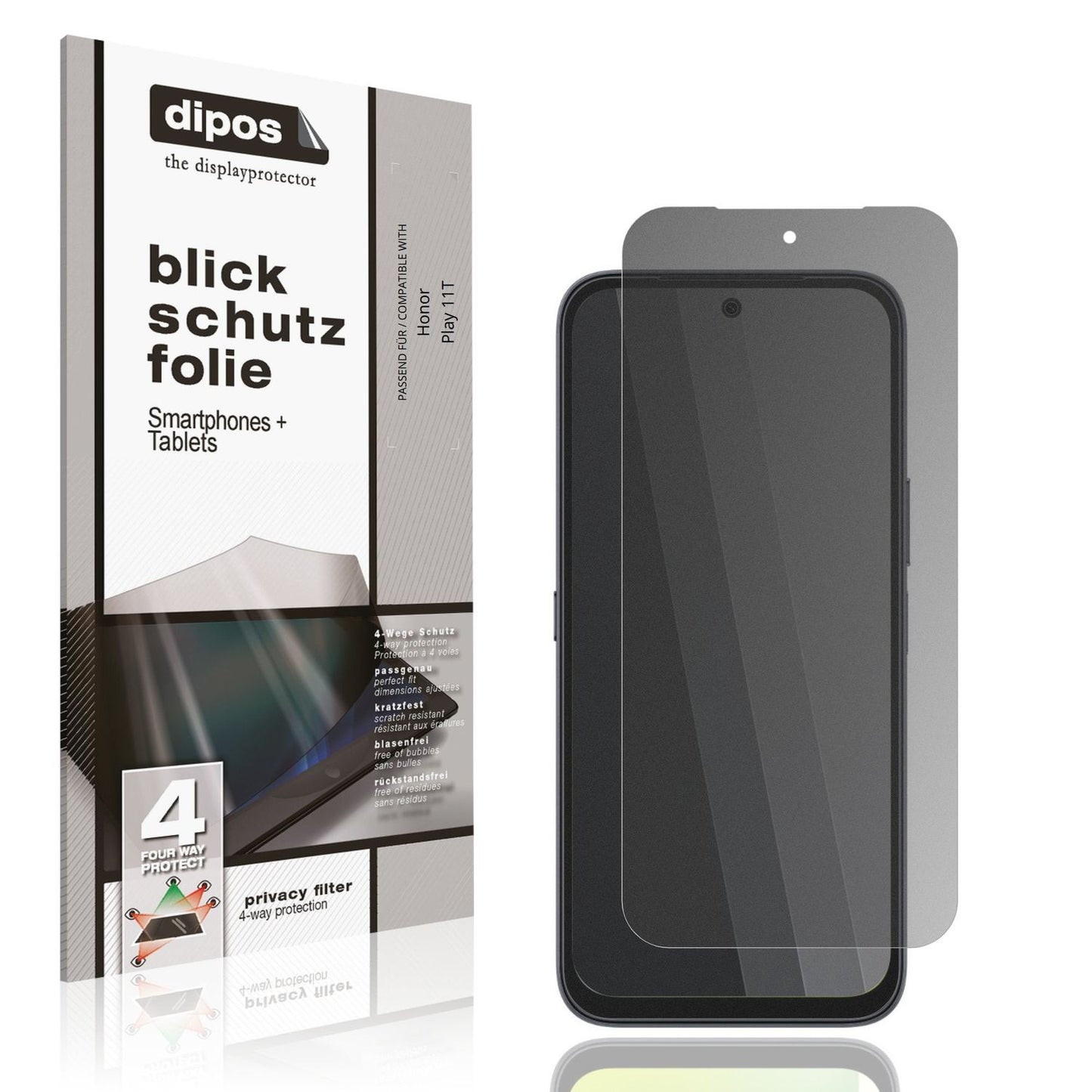 Blickschutzfolie von dipos passend für Honor Play 11T, präziser Zuschnitt und blasenfrei montiert