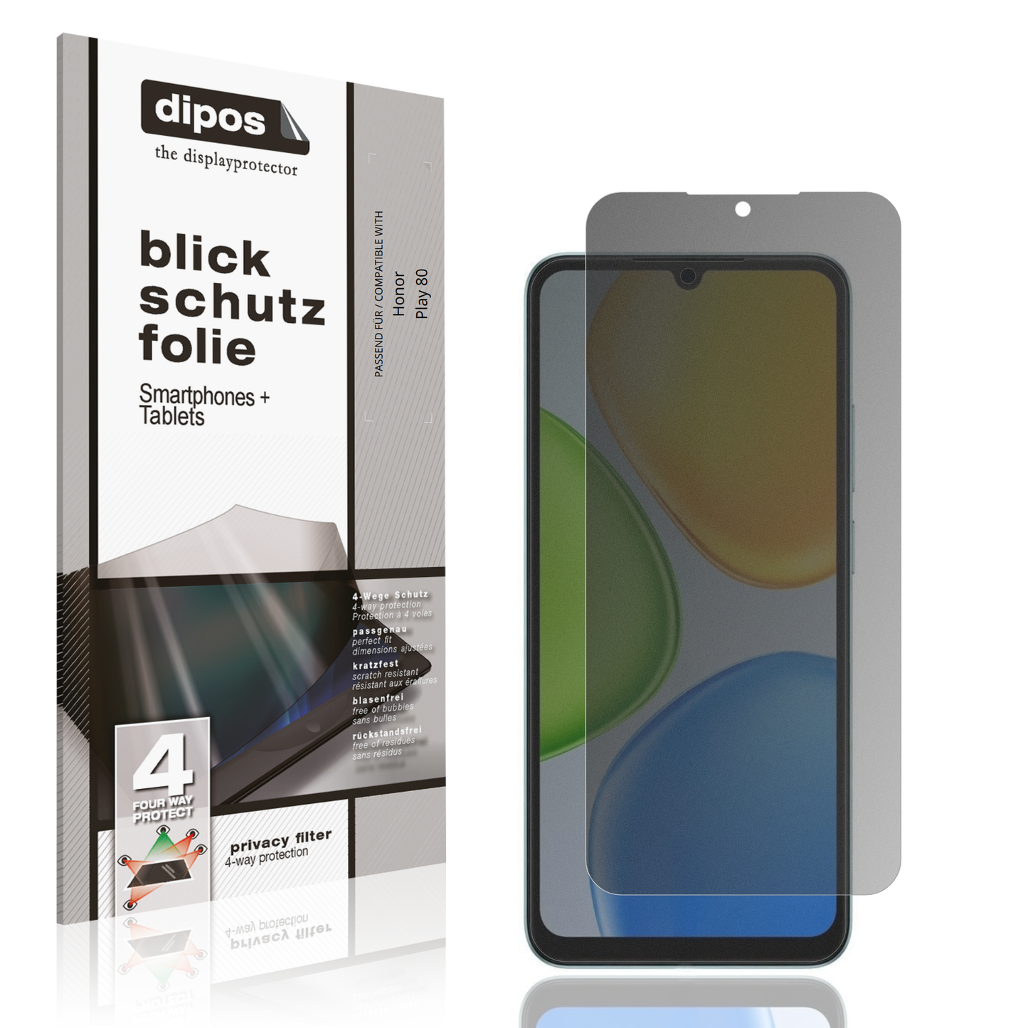 Blickschutzfolie von dipos passend für Honor Play 80, präziser Zuschnitt und blasenfrei montiert