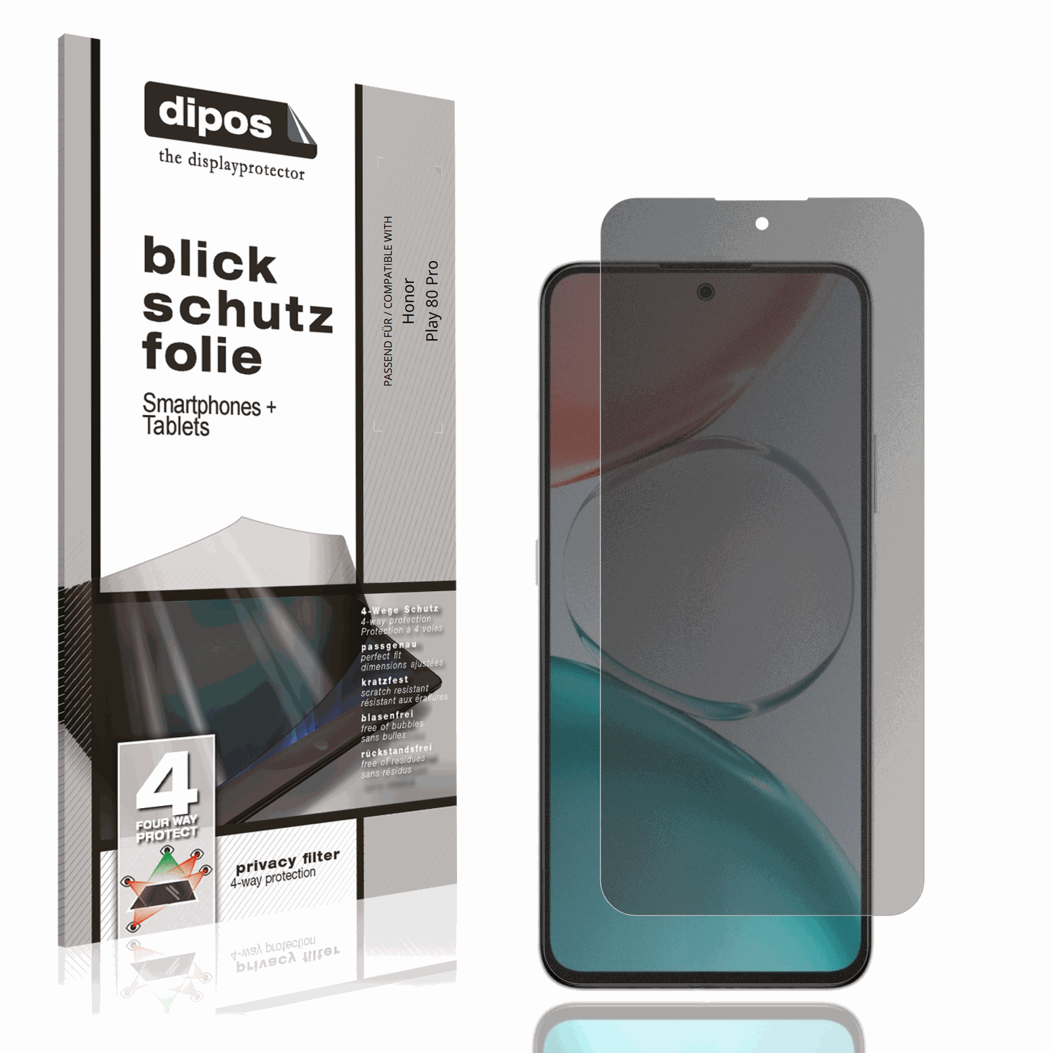 Blickschutzfolie von dipos passend für Honor Play 80 Pro, präziser Zuschnitt und blasenfrei montiert