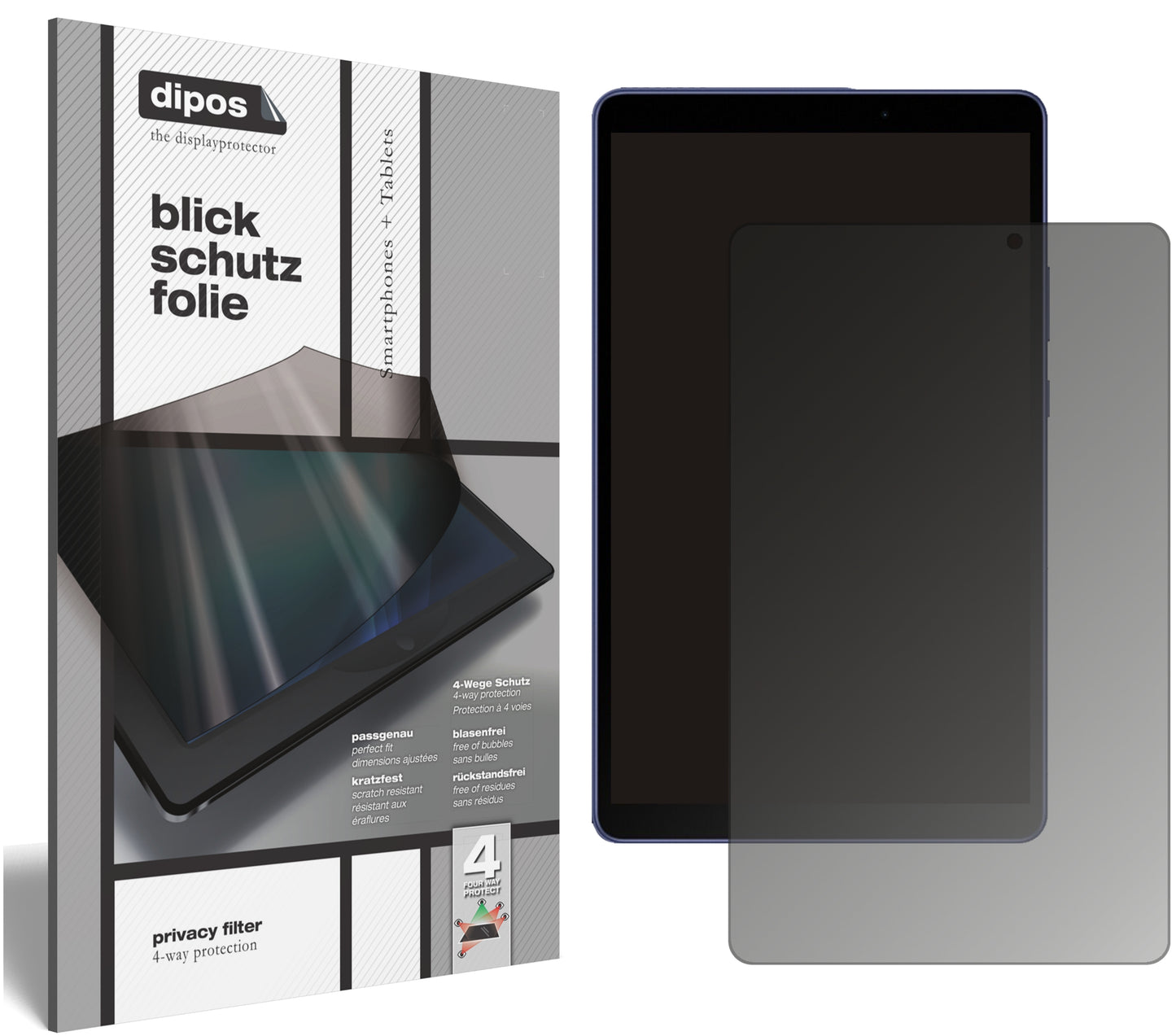 Blickschutzfolie von dipos passend für Honor Tablet X7 8 Zoll, präziser Zuschnitt und blasenfrei montiert