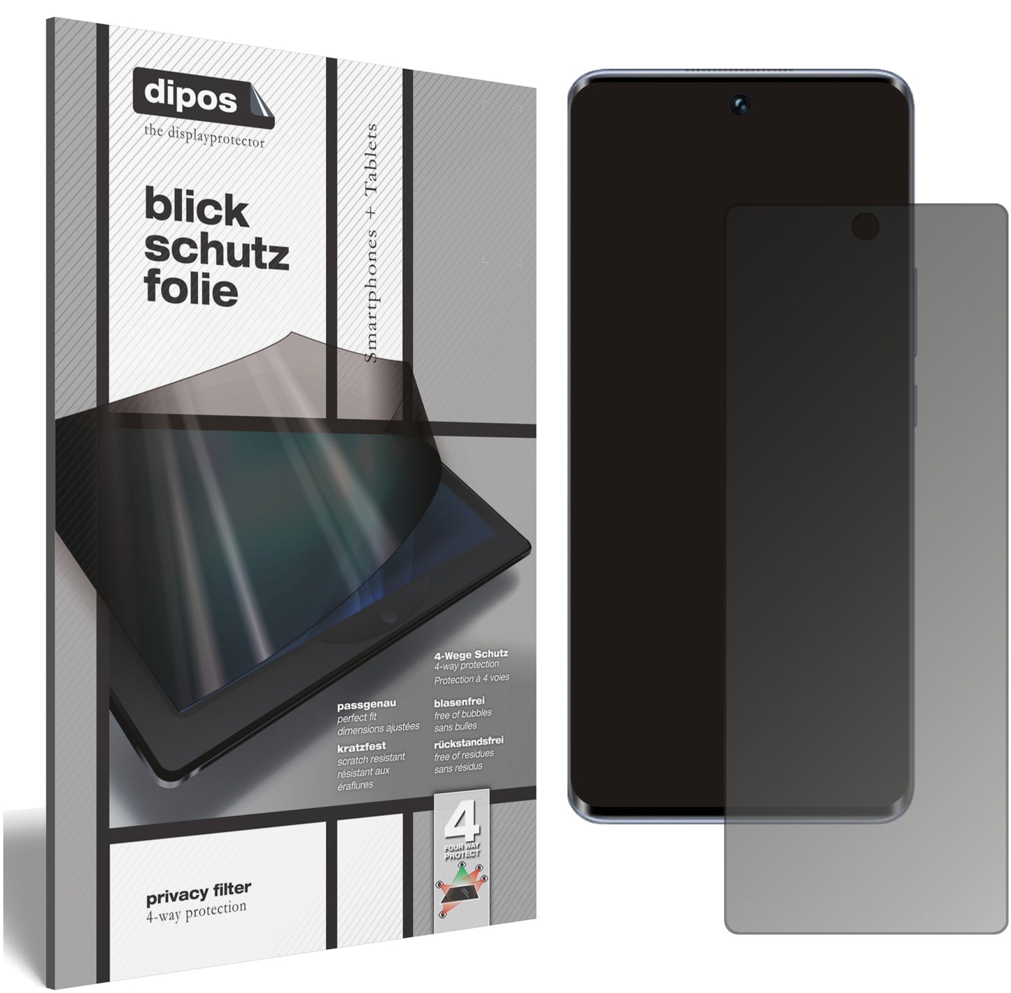 Blickschutzfolie von dipos passend für Honor V40 Lite, präziser Zuschnitt und blasenfrei montiert