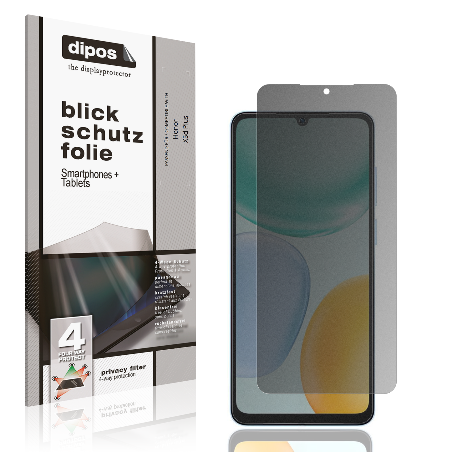 Blickschutzfolie von dipos passend für Honor X5d Plus, präziser Zuschnitt und blasenfrei montiert