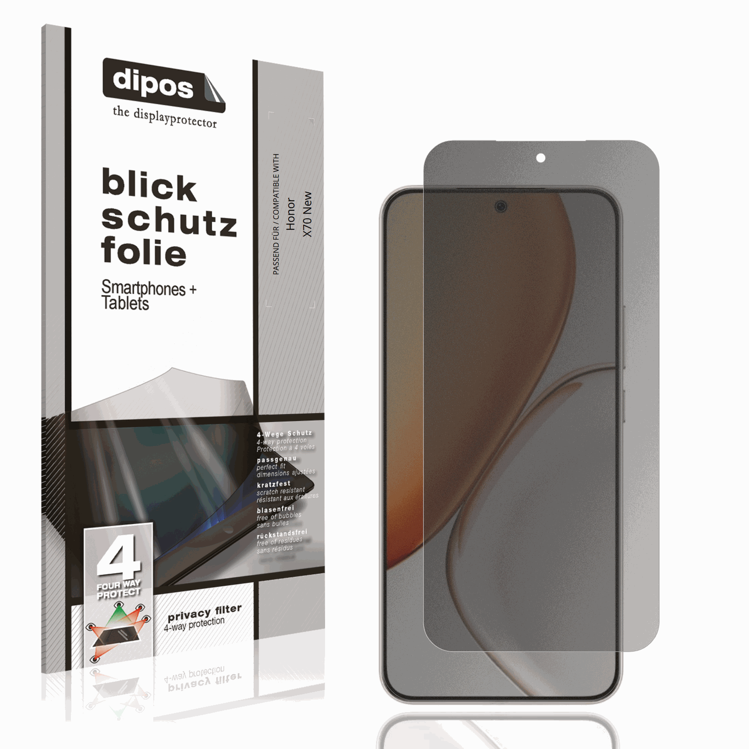 Blickschutzfolie von dipos passend für Honor X70 New, präziser Zuschnitt und blasenfrei montiert