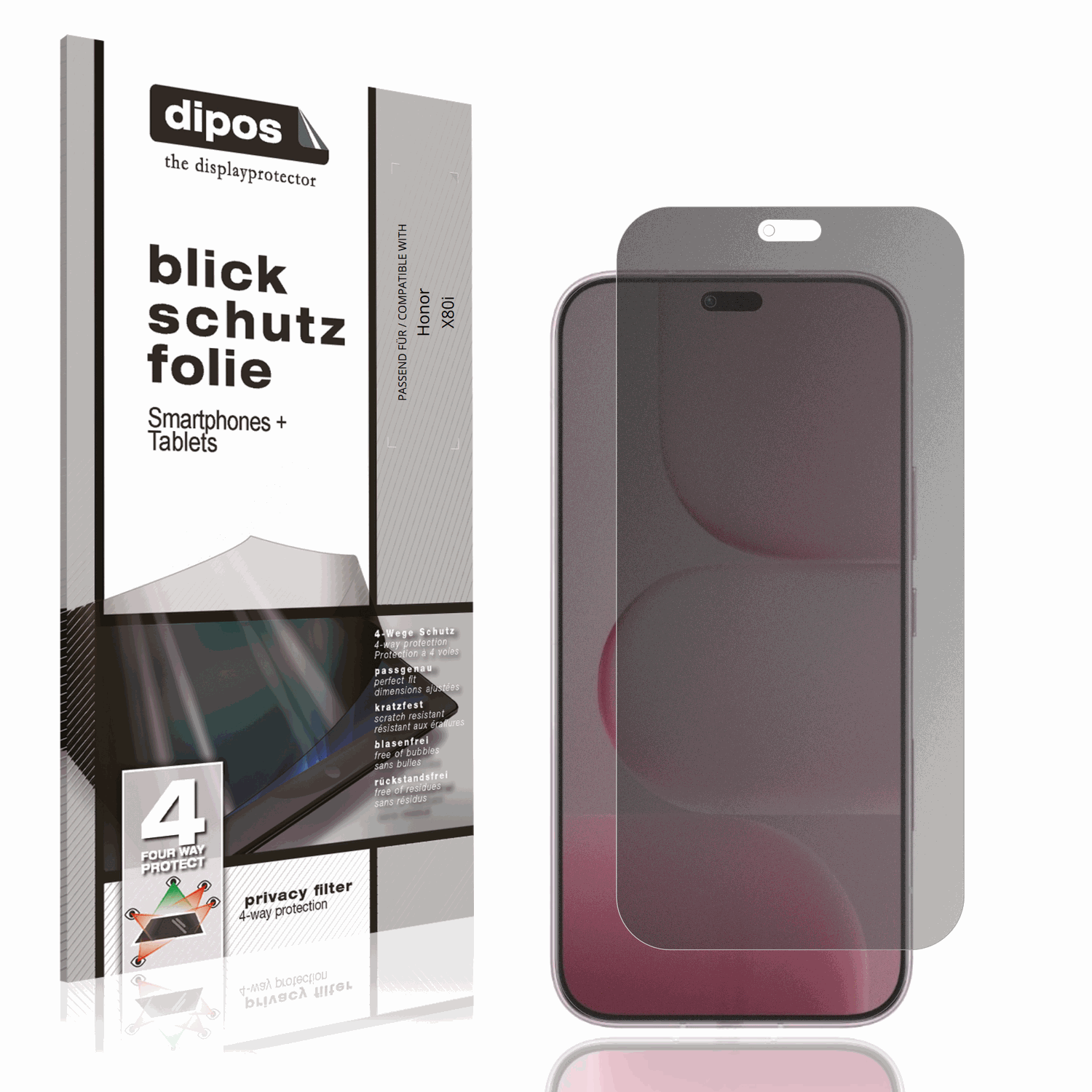Blickschutzfolie von dipos passend für Honor X80i, präziser Zuschnitt und blasenfrei montiert