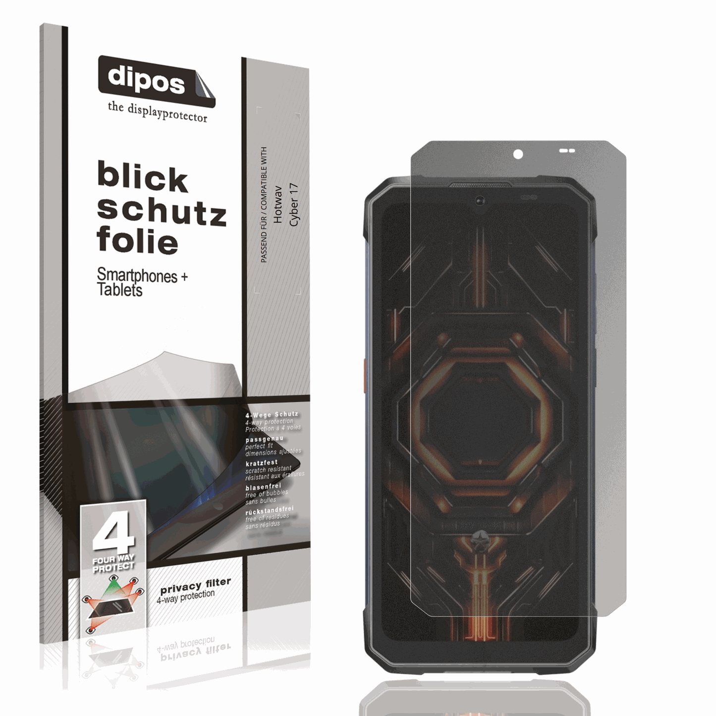 Blickschutzfolie von dipos passend für Hotwav Cyber 17, präziser Zuschnitt und blasenfrei montiert