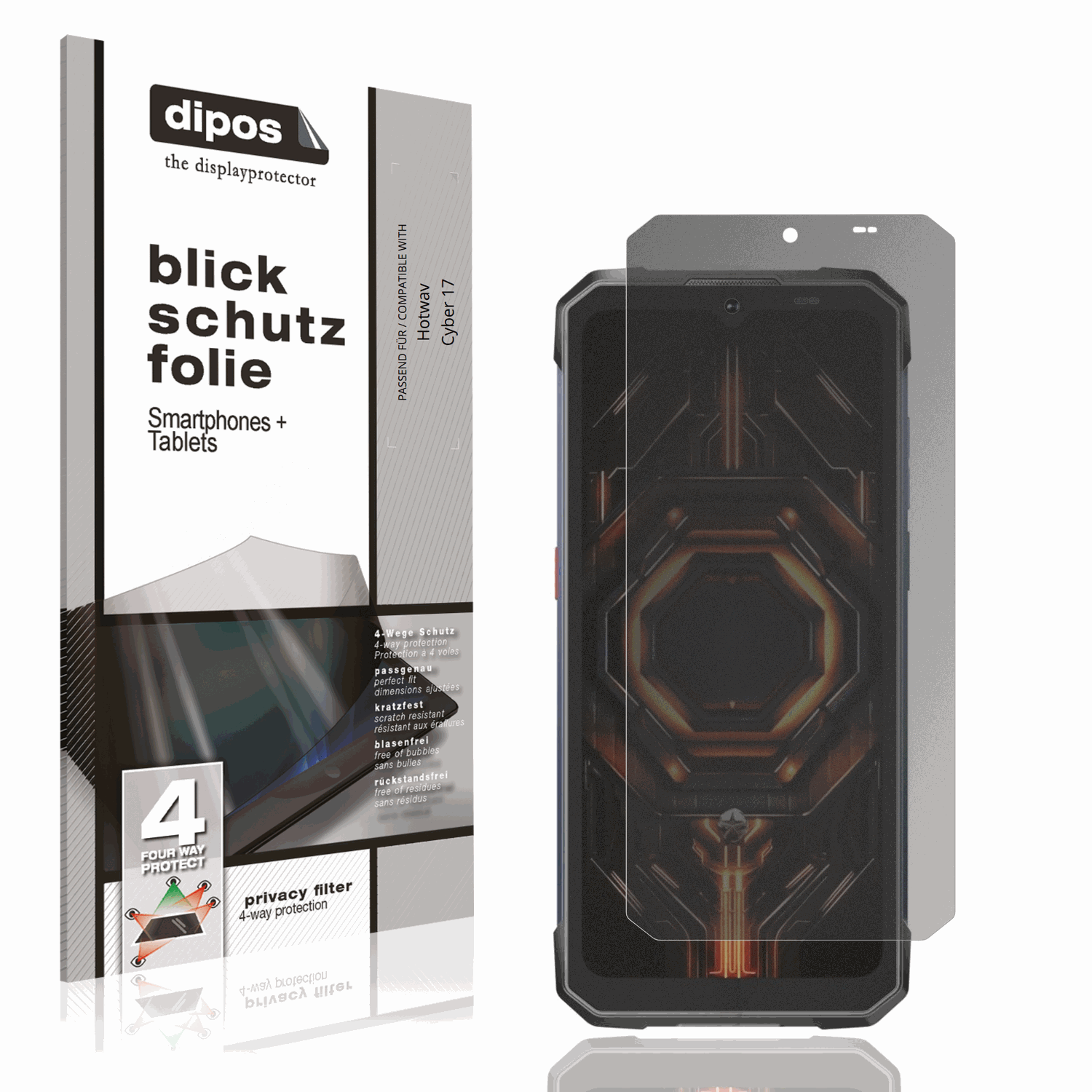 Blickschutzfolie von dipos passend für Hotwav Cyber 17, präziser Zuschnitt und blasenfrei montiert