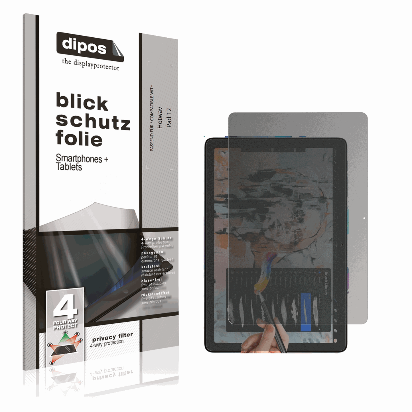 Blickschutzfolie von dipos passend für Hotwav Pad 12, präziser Zuschnitt und blasenfrei montiert