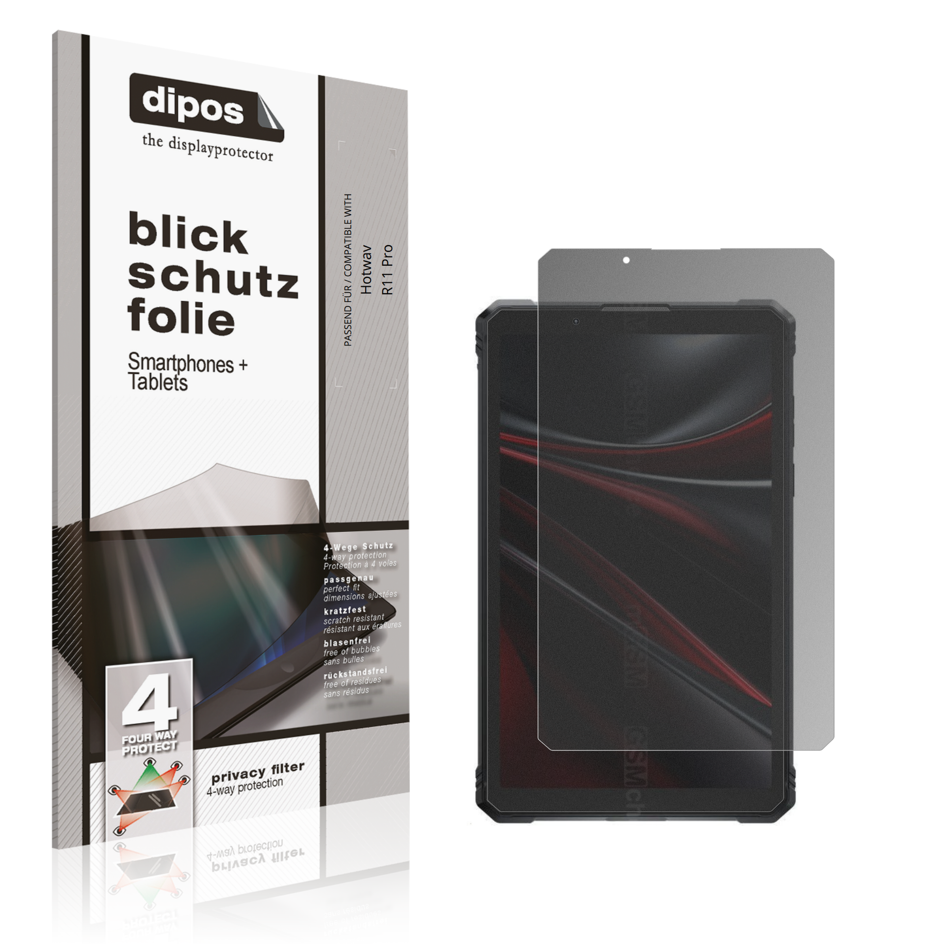 Blickschutzfolie von dipos passend für Hotwav R11 Pro, präziser Zuschnitt und blasenfrei montiert