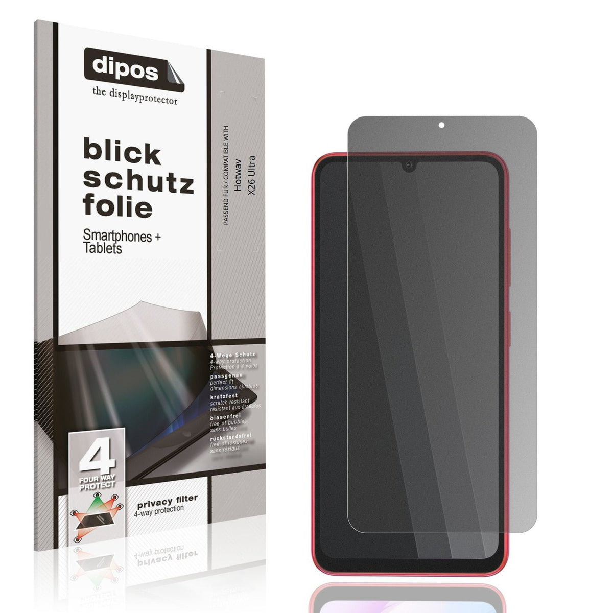 Blickschutzfolie von dipos passend für Hotwav X26 Ultra, präziser Zuschnitt und blasenfrei montiert