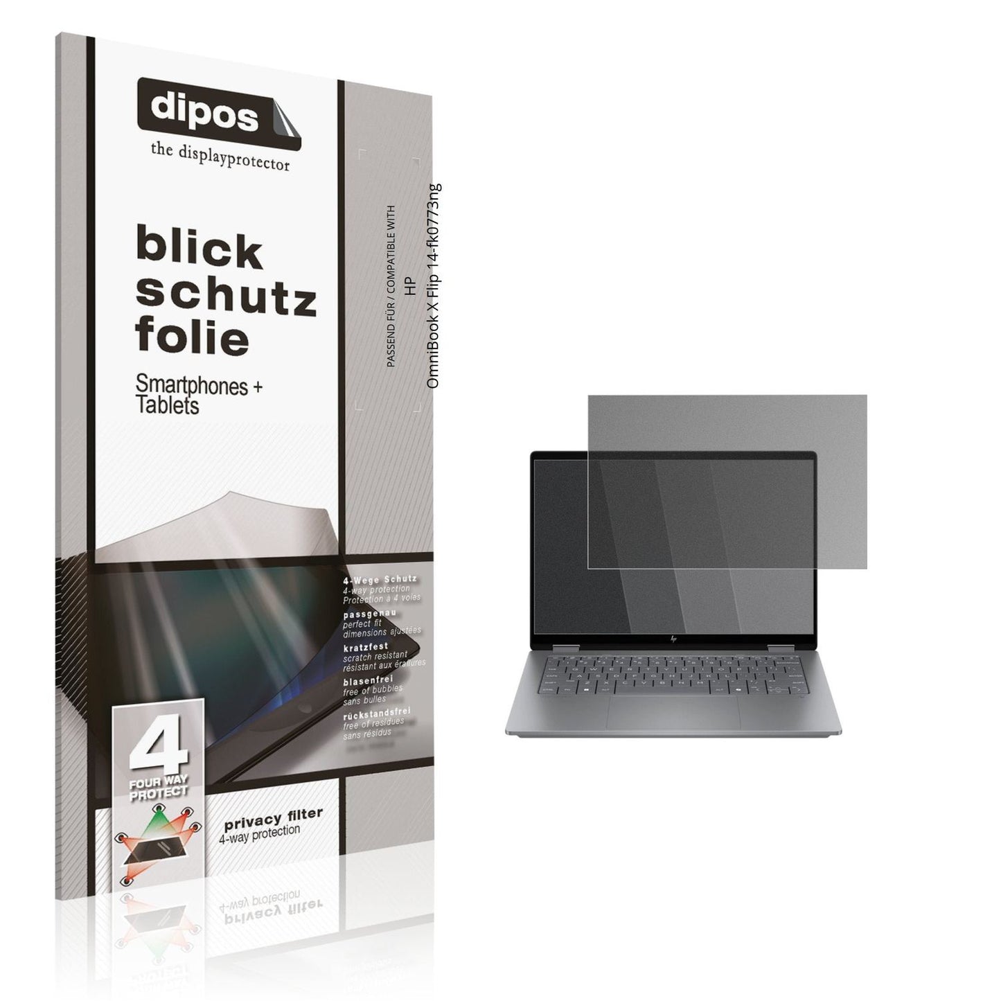 Blickschutzfolie von dipos passend für HP OmniBook X Flip 14-fk0773ng, präziser Zuschnitt und blasenfrei montiert