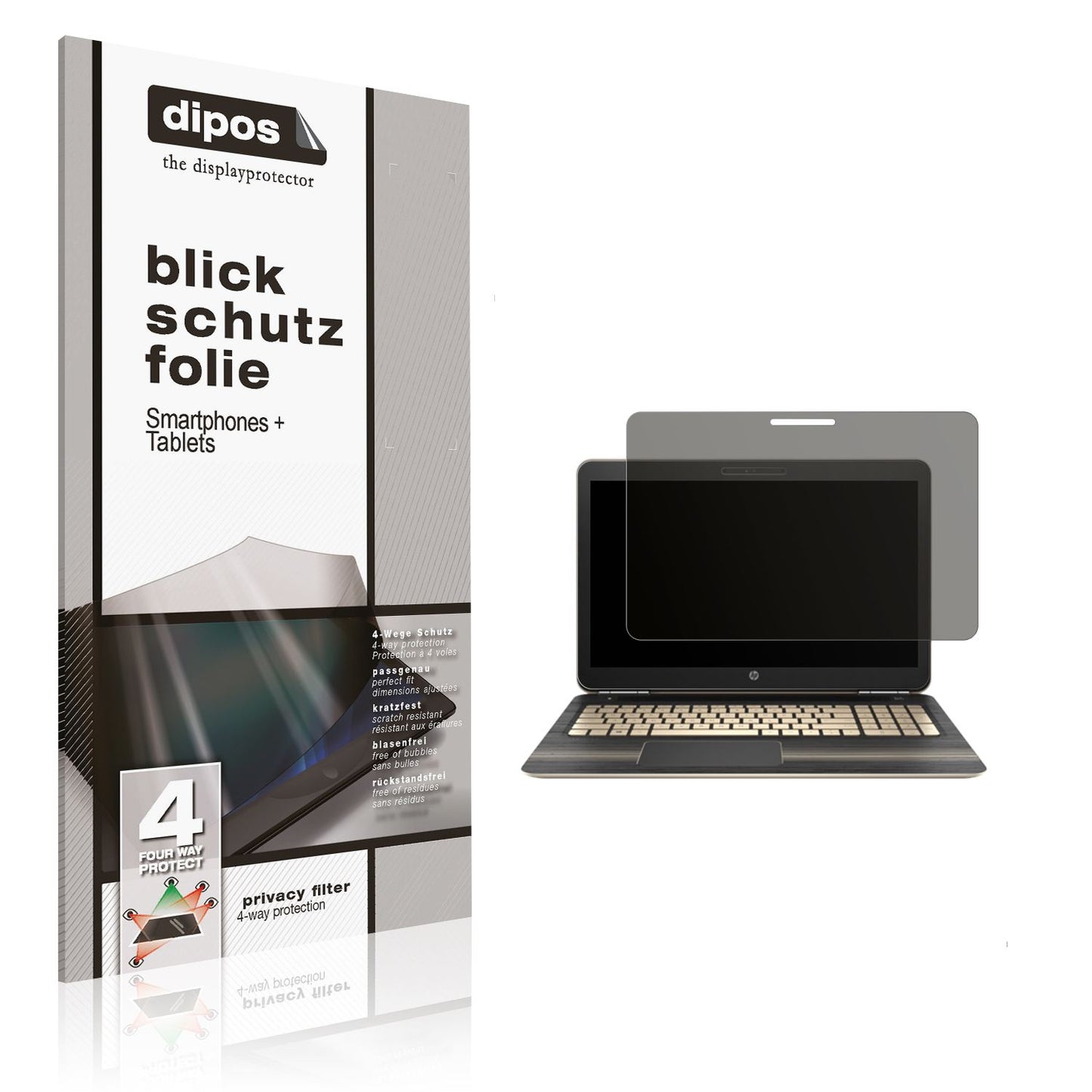 Blickschutzfolie von dipos passend für HP Pavilion 15 bc200, präziser Zuschnitt und blasenfrei montiert
