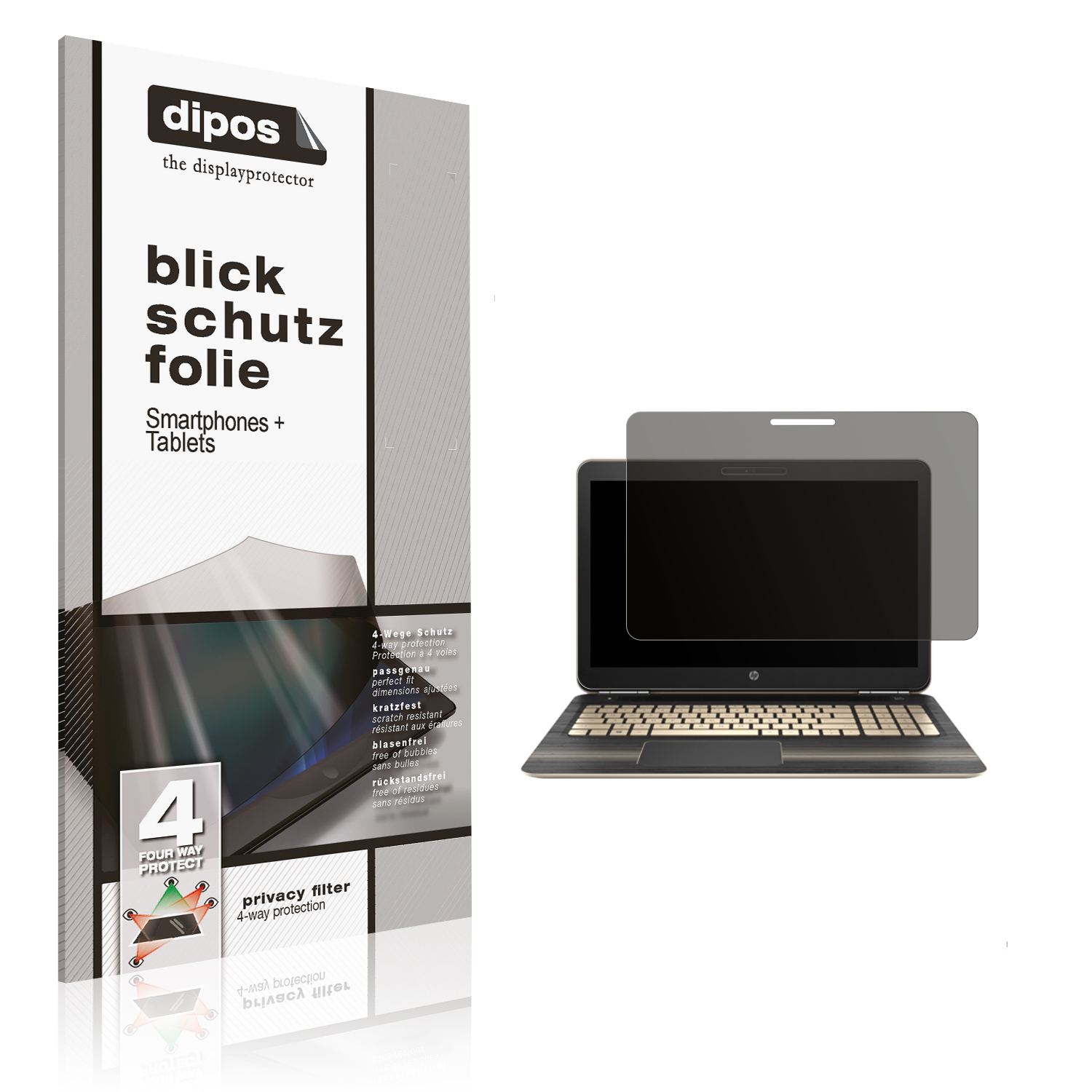 Blickschutzfolie von dipos passend für HP Pavilion 15 bc200, präziser Zuschnitt und blasenfrei montiert