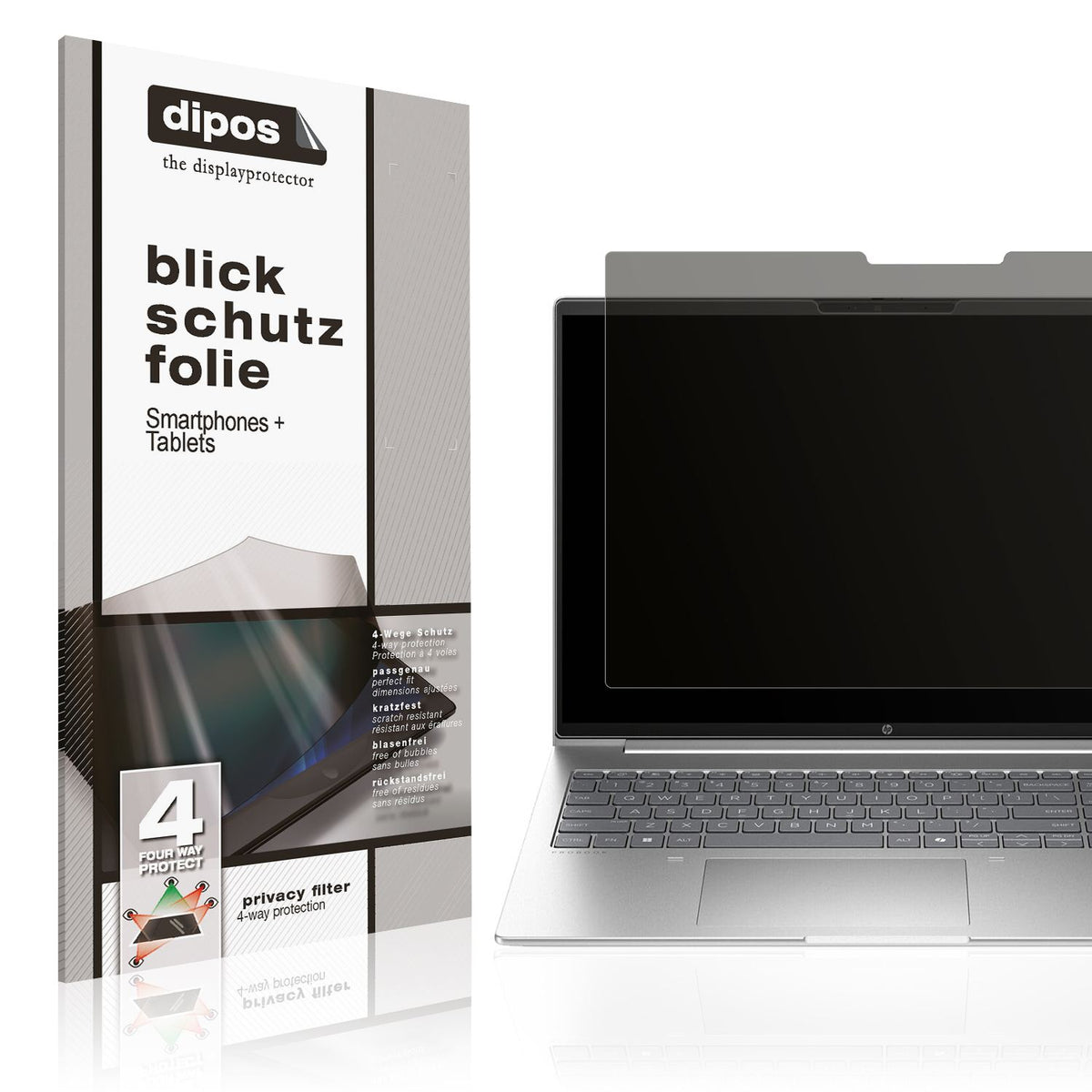 Blickschutzfolie von dipos passend für HP ProBook 460 G11 16 Zoll, präziser Zuschnitt und blasenfrei montiert