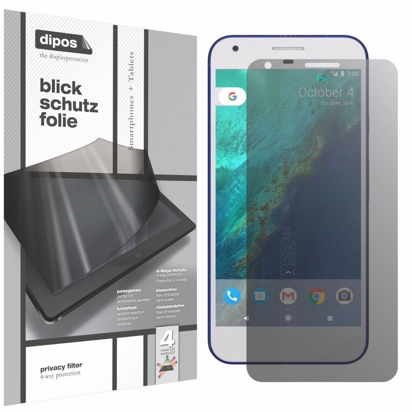 Blickschutzfolie von dipos passend für HTC Pixel XL, präziser Zuschnitt und blasenfrei montiert