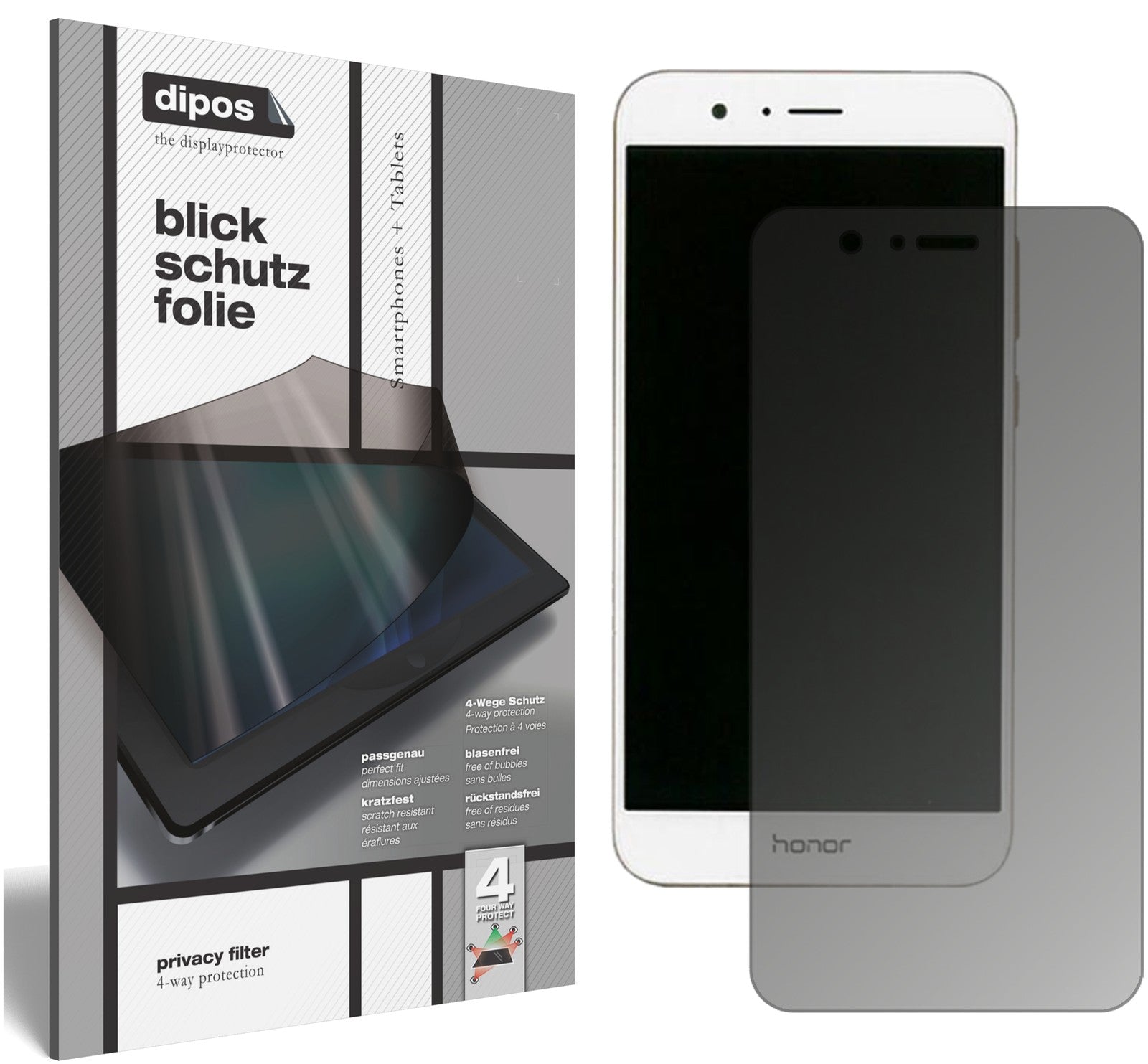 Blickschutzfolie von dipos passend für Huawei Honor V9, präziser Zuschnitt und blasenfrei montiert