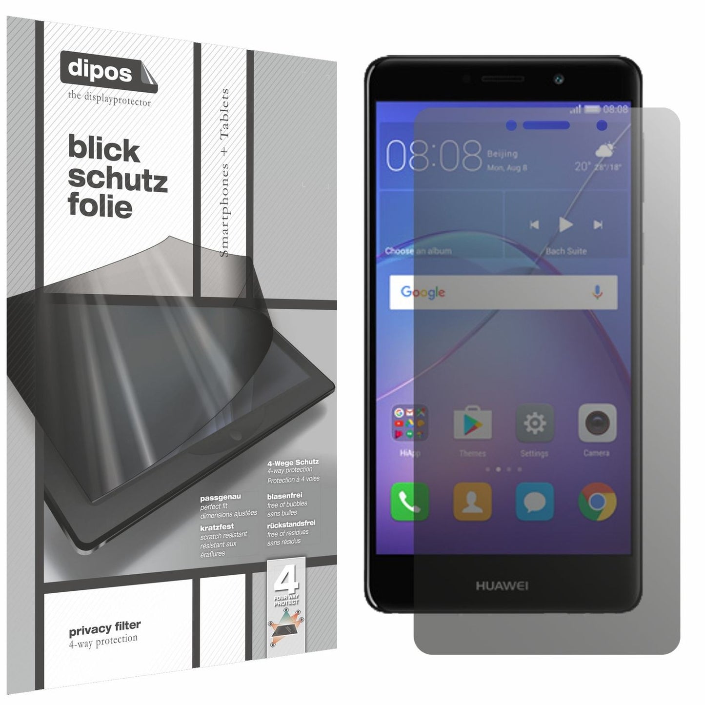 Blickschutzfolie von dipos passend für Huawei Mate 9 Lite, präziser Zuschnitt und blasenfrei montiert
