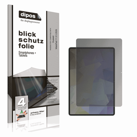 Blickschutzfolie von dipos passend f�r Huawei MatePad 11.5 S 2026, pr�ziser Zuschnitt und blasenfrei montiert