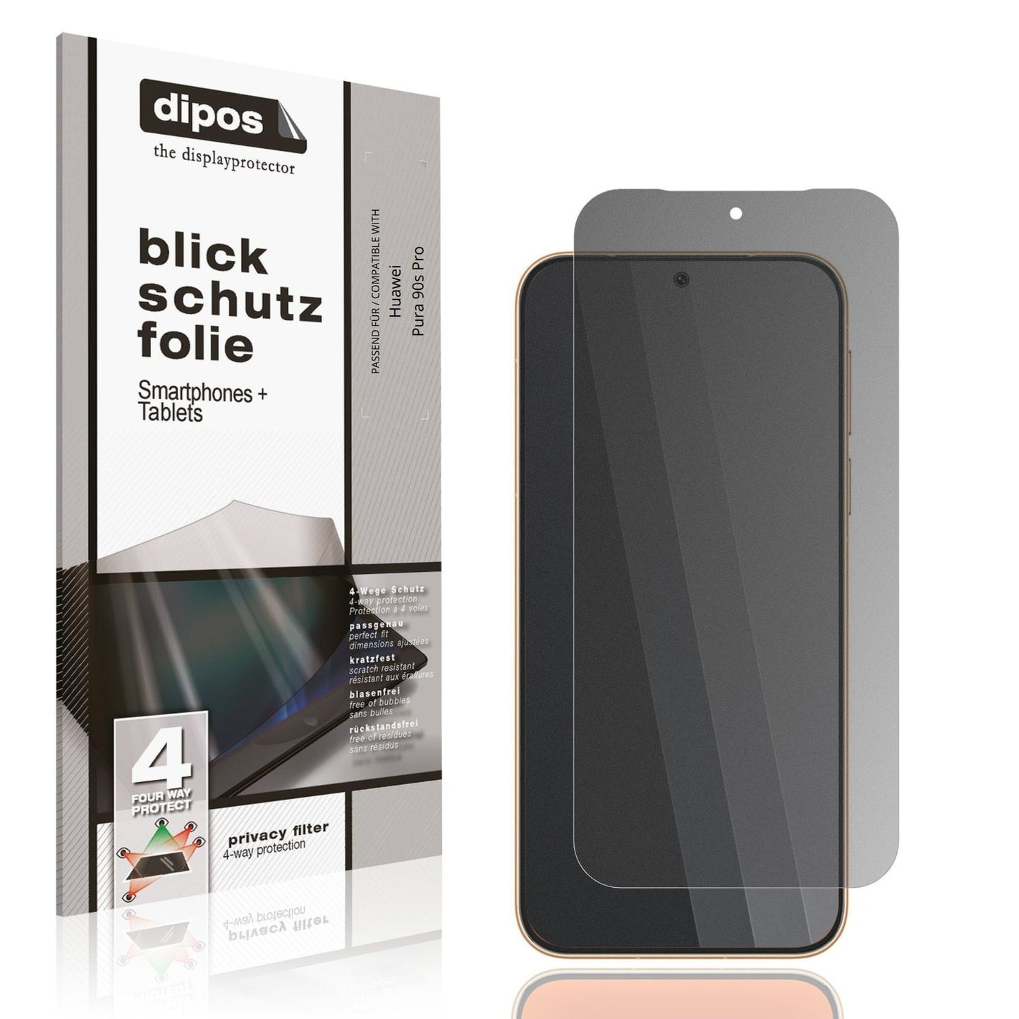 Blickschutzfolie von dipos passend für Huawei Pura 90s Pro, präziser Zuschnitt und blasenfrei montiert